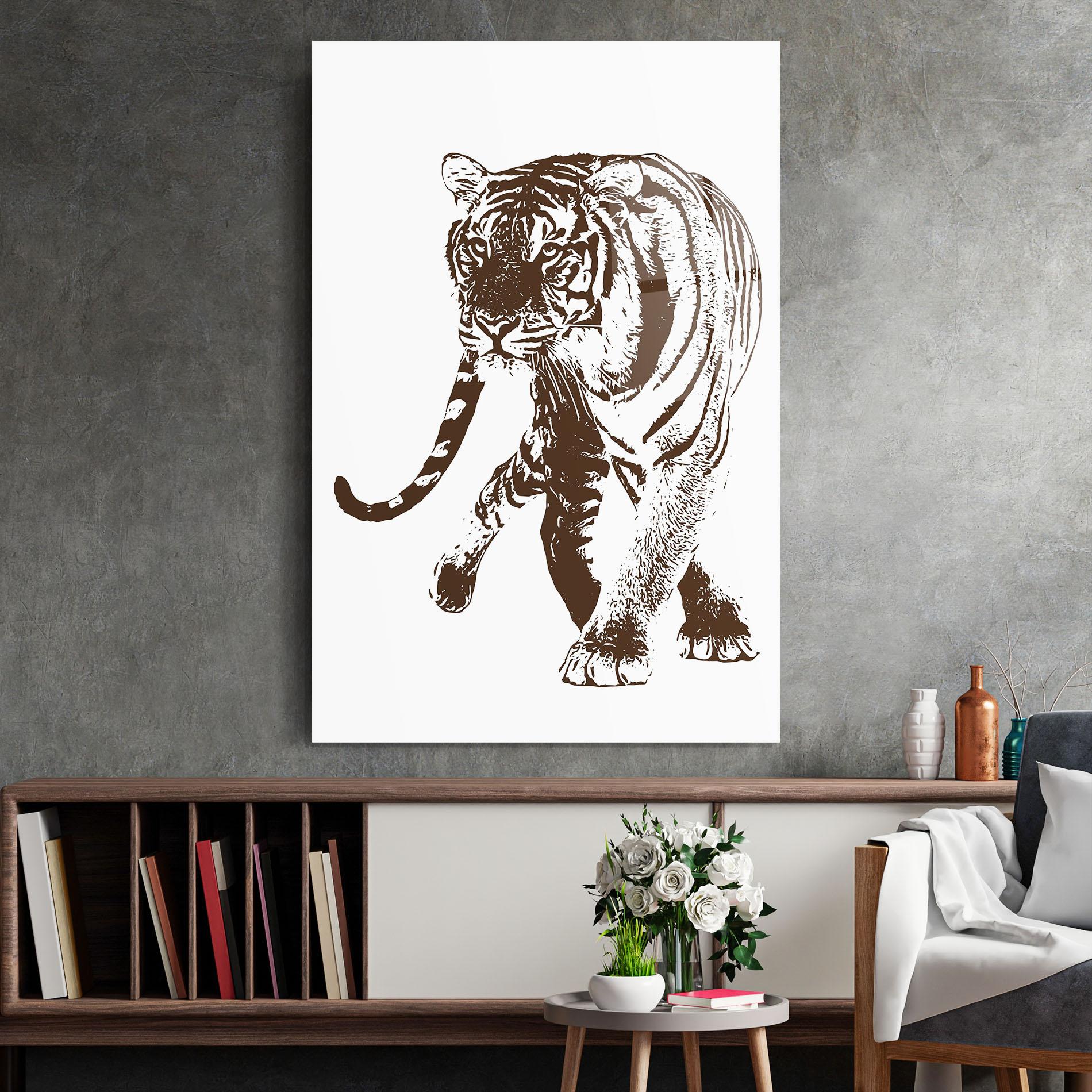 Tablou Sticla Brown Line Tiger mockup 2