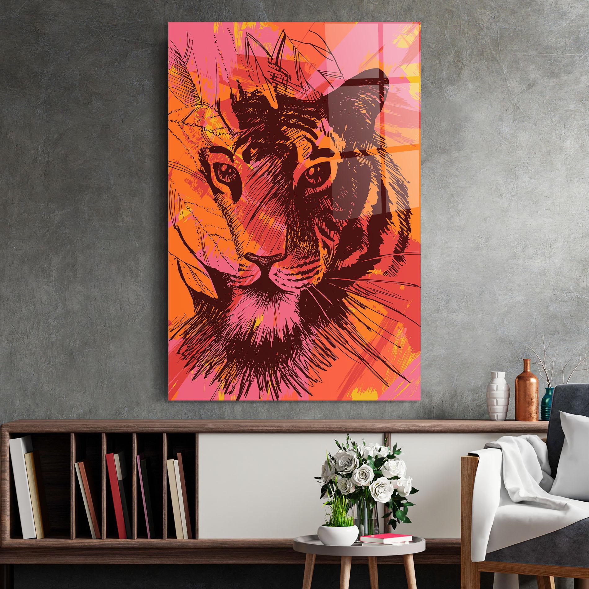 Tablou Sticla Orange Red Tiger mockup 2