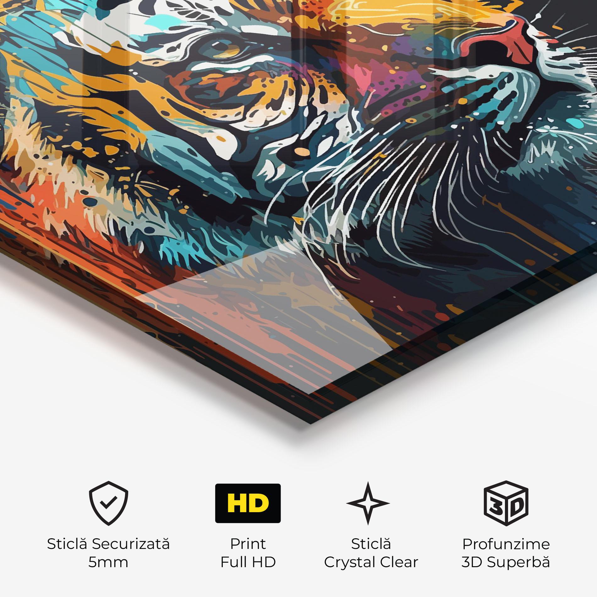 Tablou Sticla Color Mix Tiger mockup 3