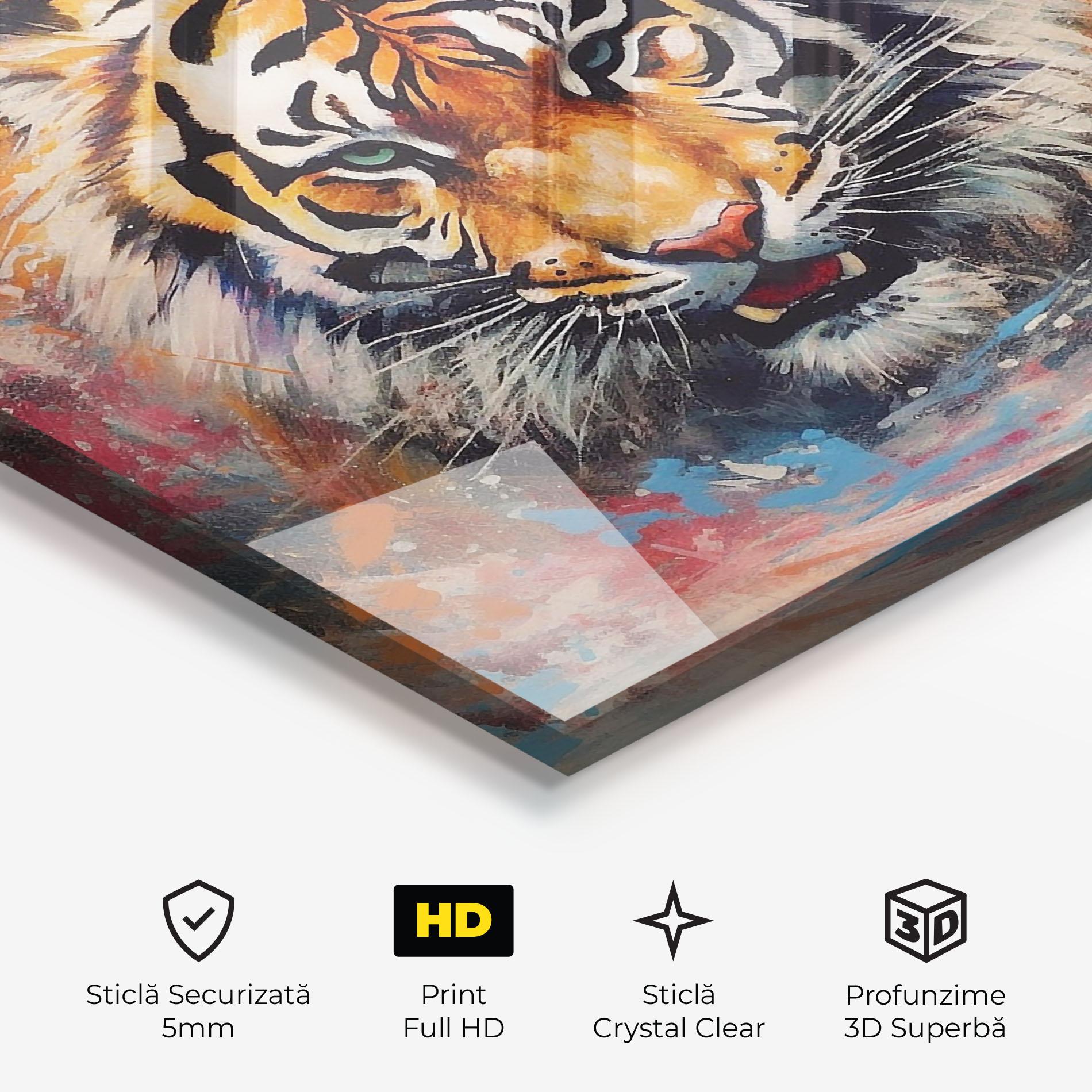 Tablou Sticla Orange Tiger Painting mockup 3