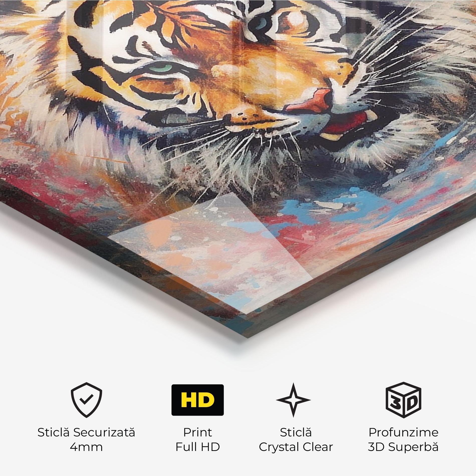 Tablou Sticla Orange Tiger Painting mockup 3