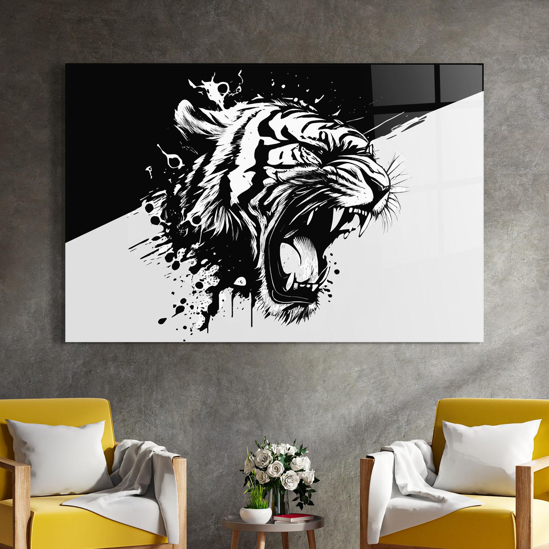 Tablou Sticla Black Grey Tiger mockup 4