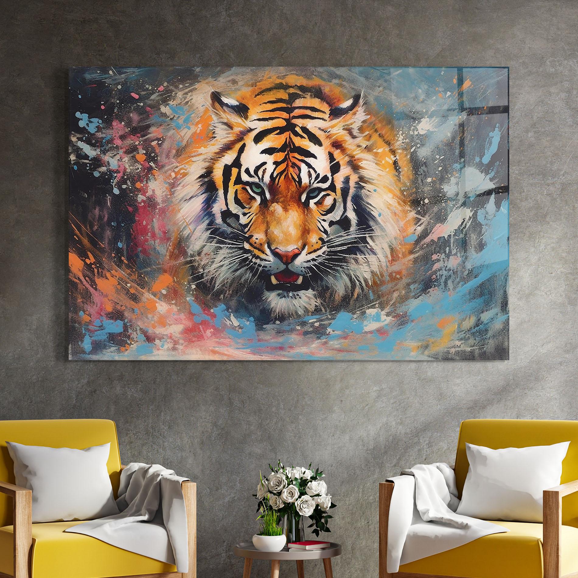 Tablou Sticla Orange Tiger Painting mockup 4