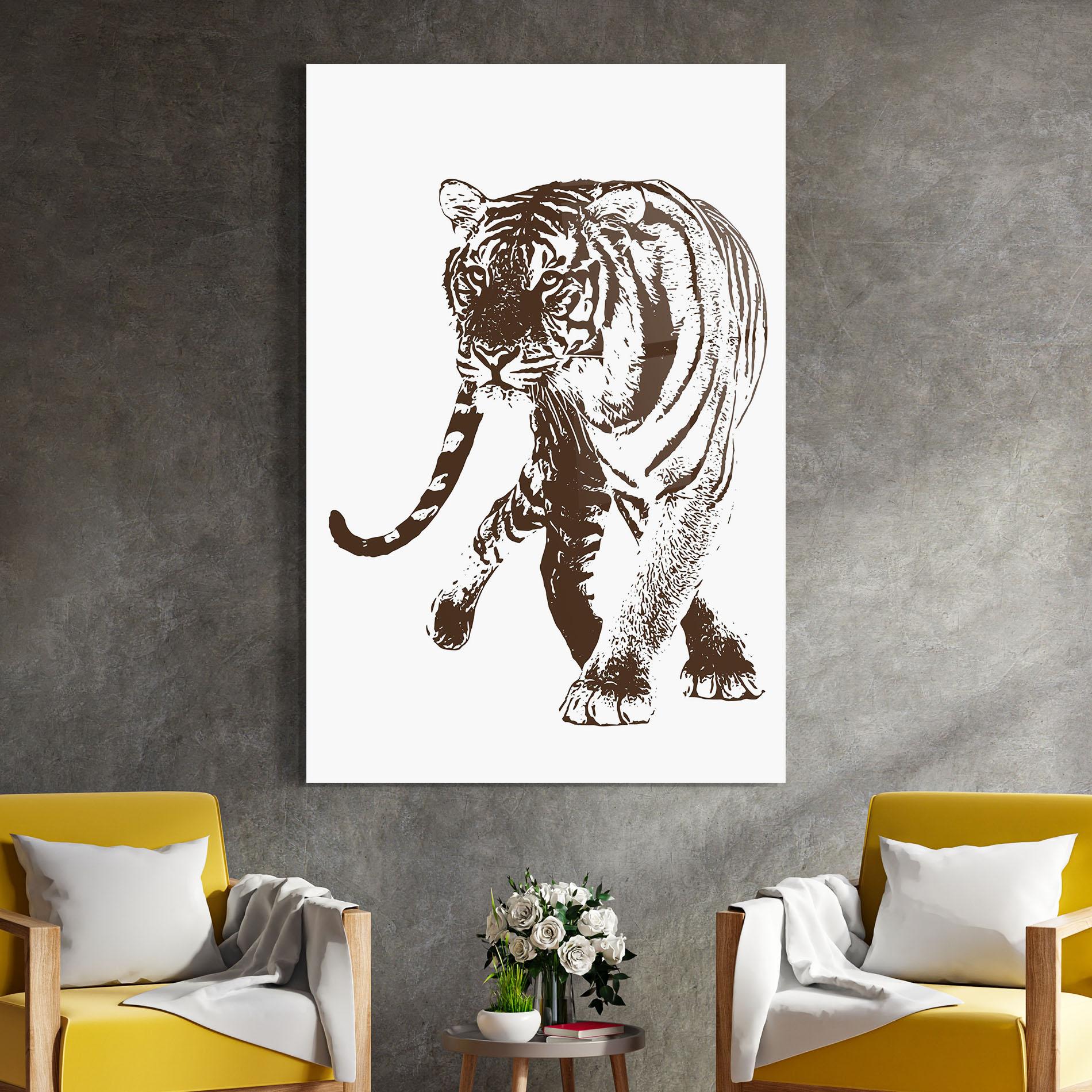 Tablou Sticla Brown Line Tiger mockup 4