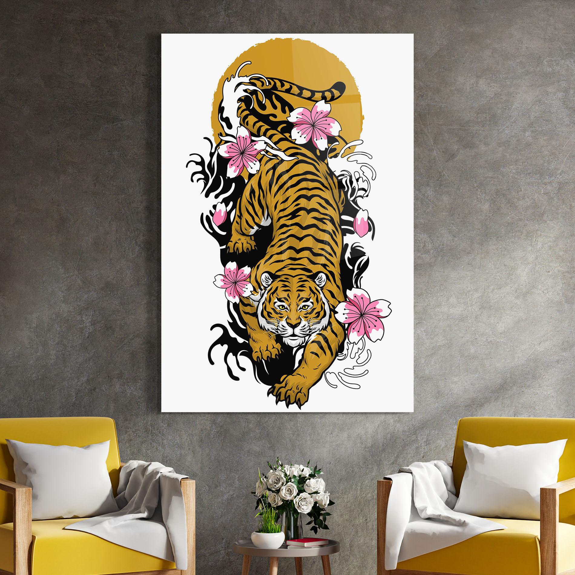 Tablou Sticla Japanese Style Tiger mockup 4