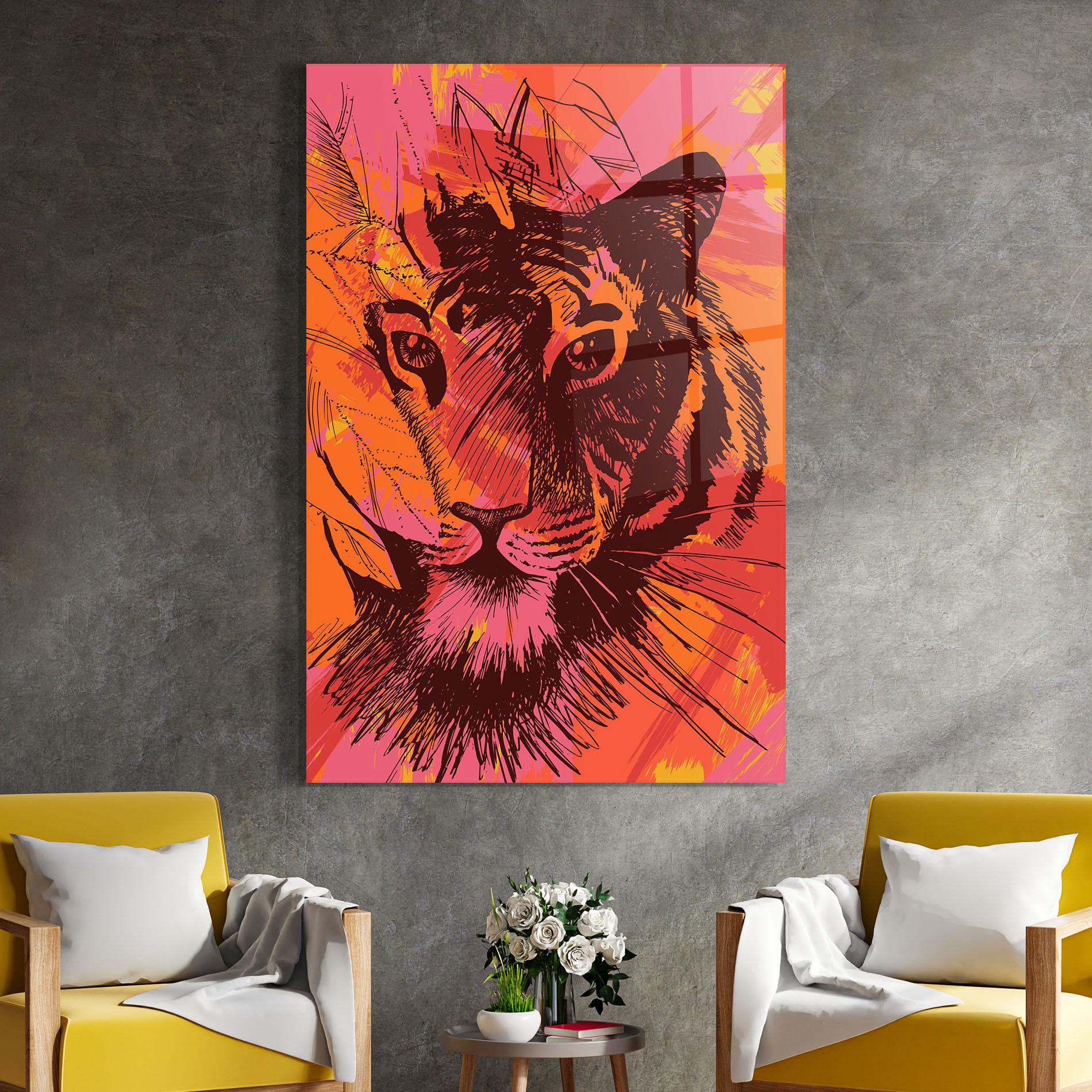 Tablou Sticla Orange Red Tiger mockup 4