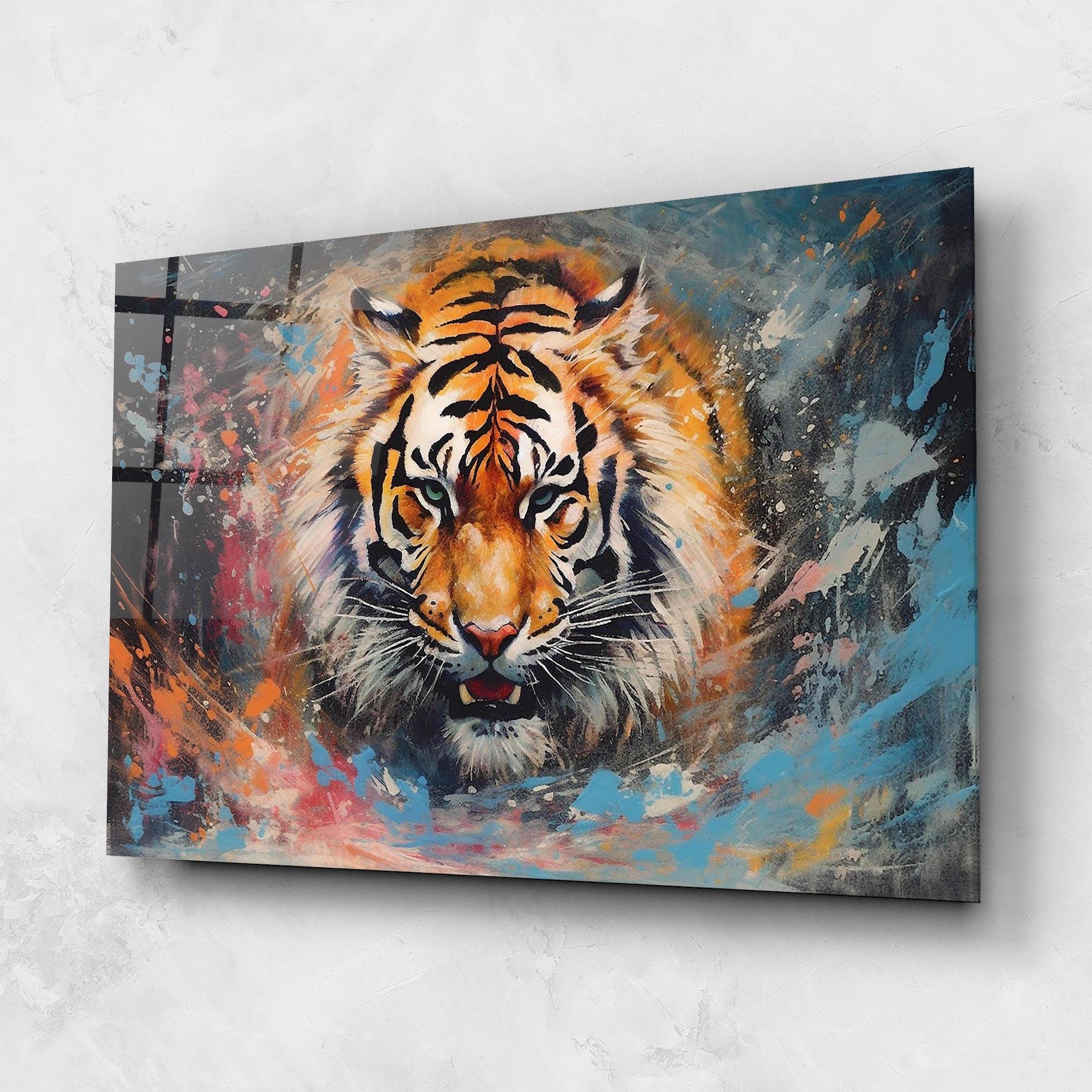 Tablou Sticla Orange Tiger Painting mockup 1