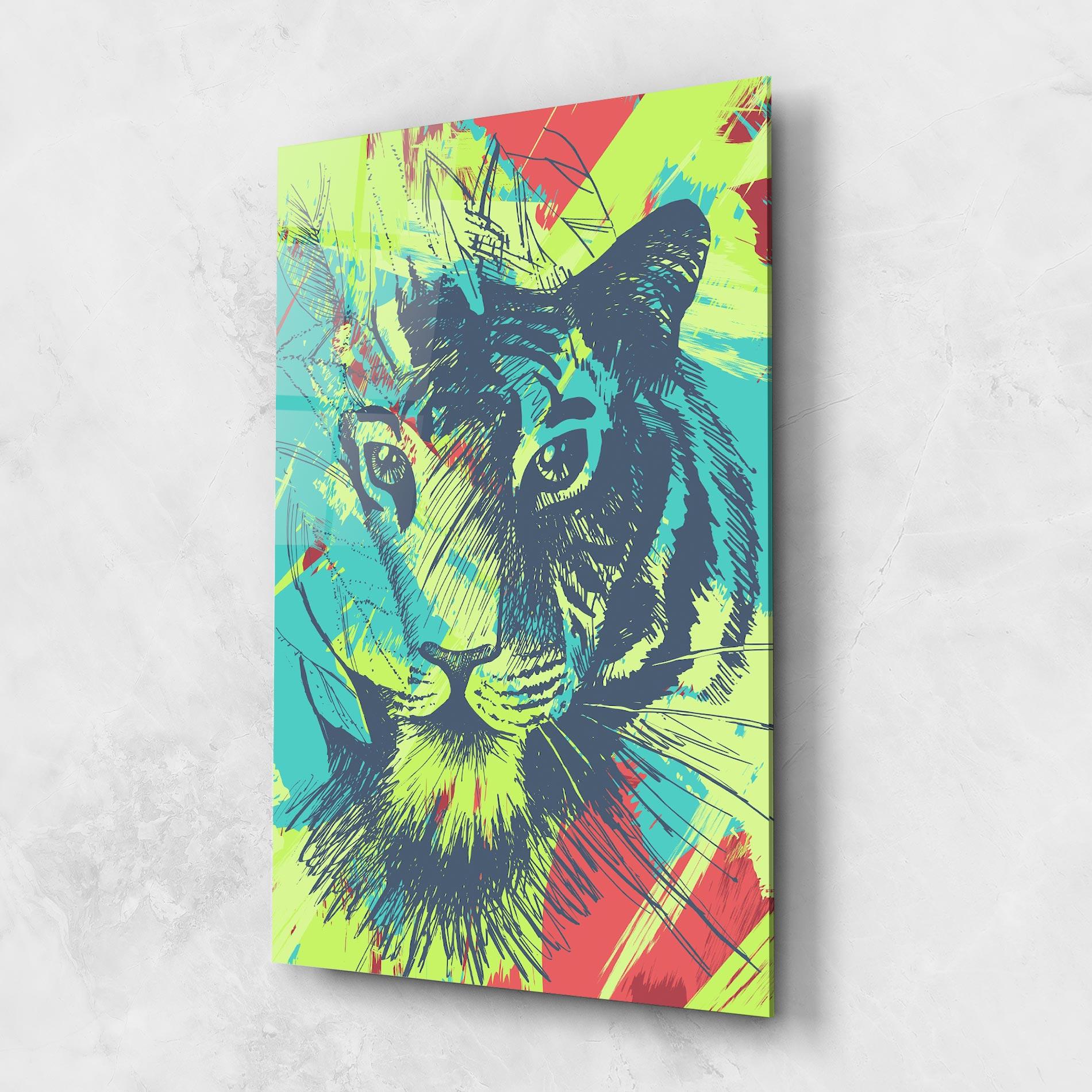 Tablou Sticla Blue Green Tiger mockup 1