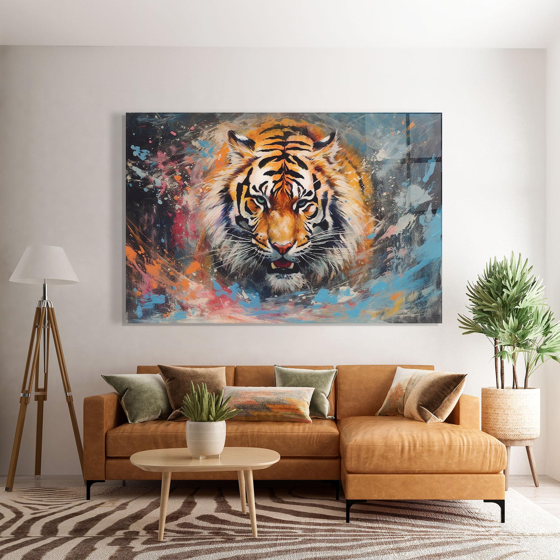 Tablou Sticla Orange Tiger Painting mockup 7