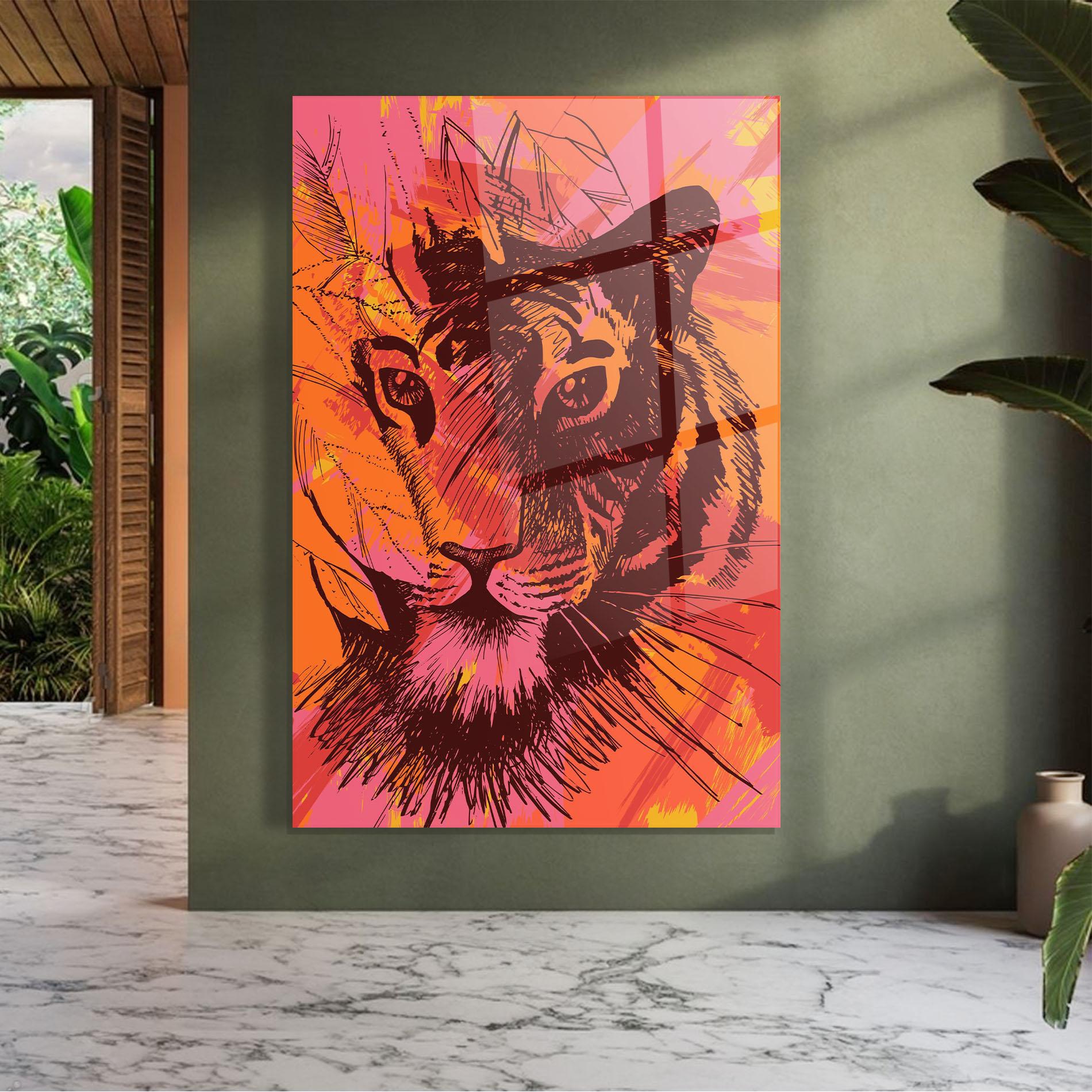 Tablou Sticla Orange Red Tiger mockup 7