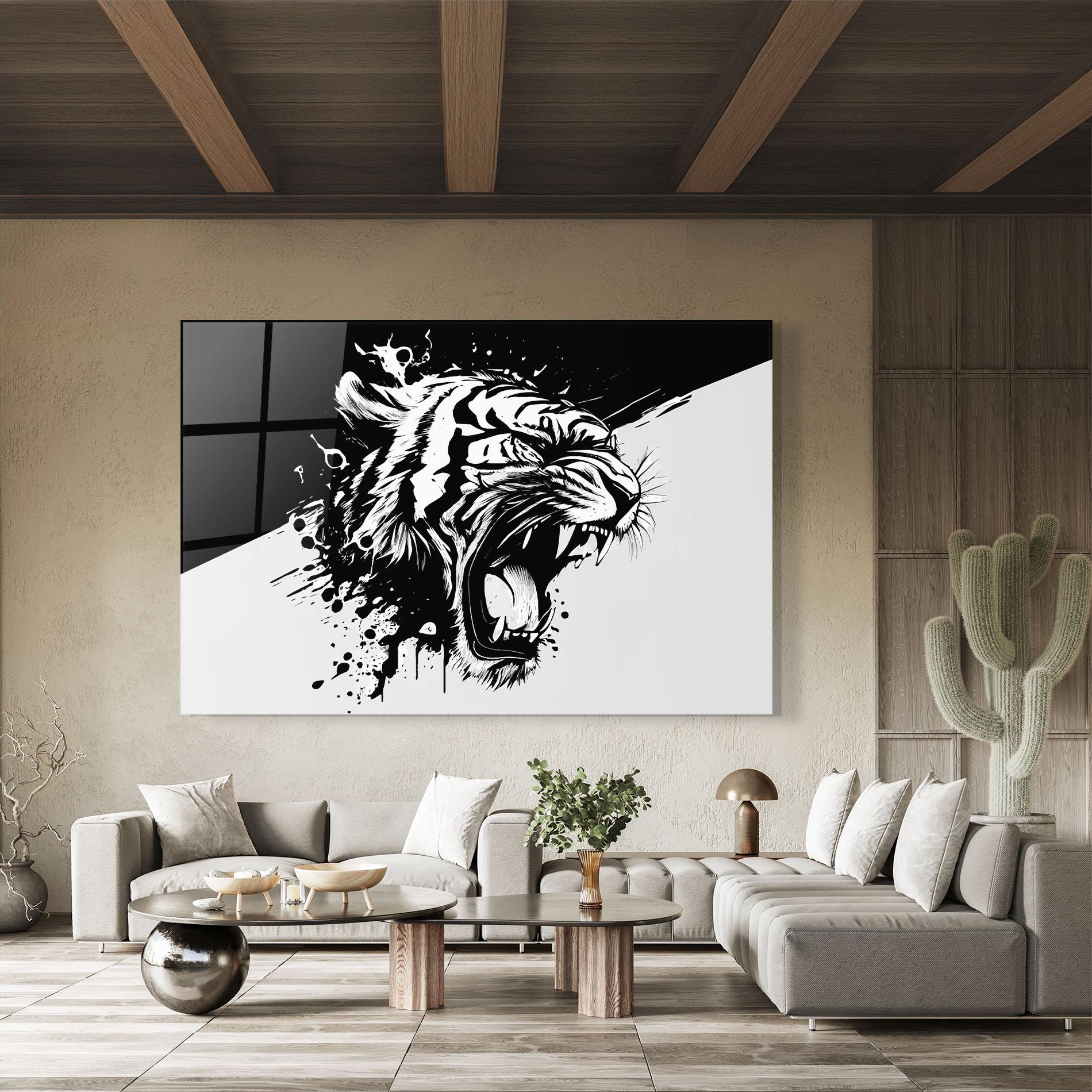 Tablou Sticla Black Grey Tiger mockup 8