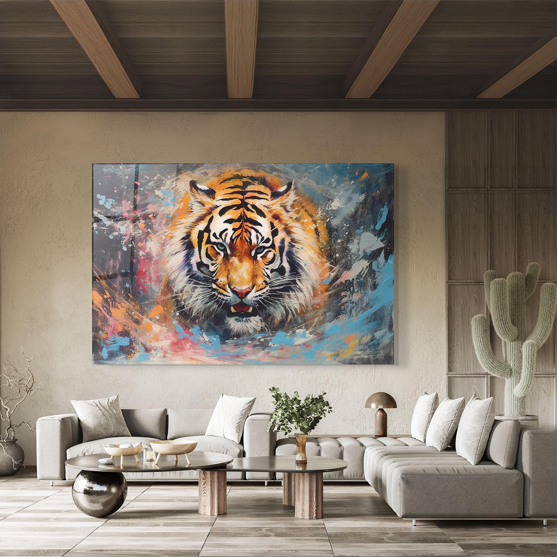 Tablou Sticla Orange Tiger Painting mockup 8
