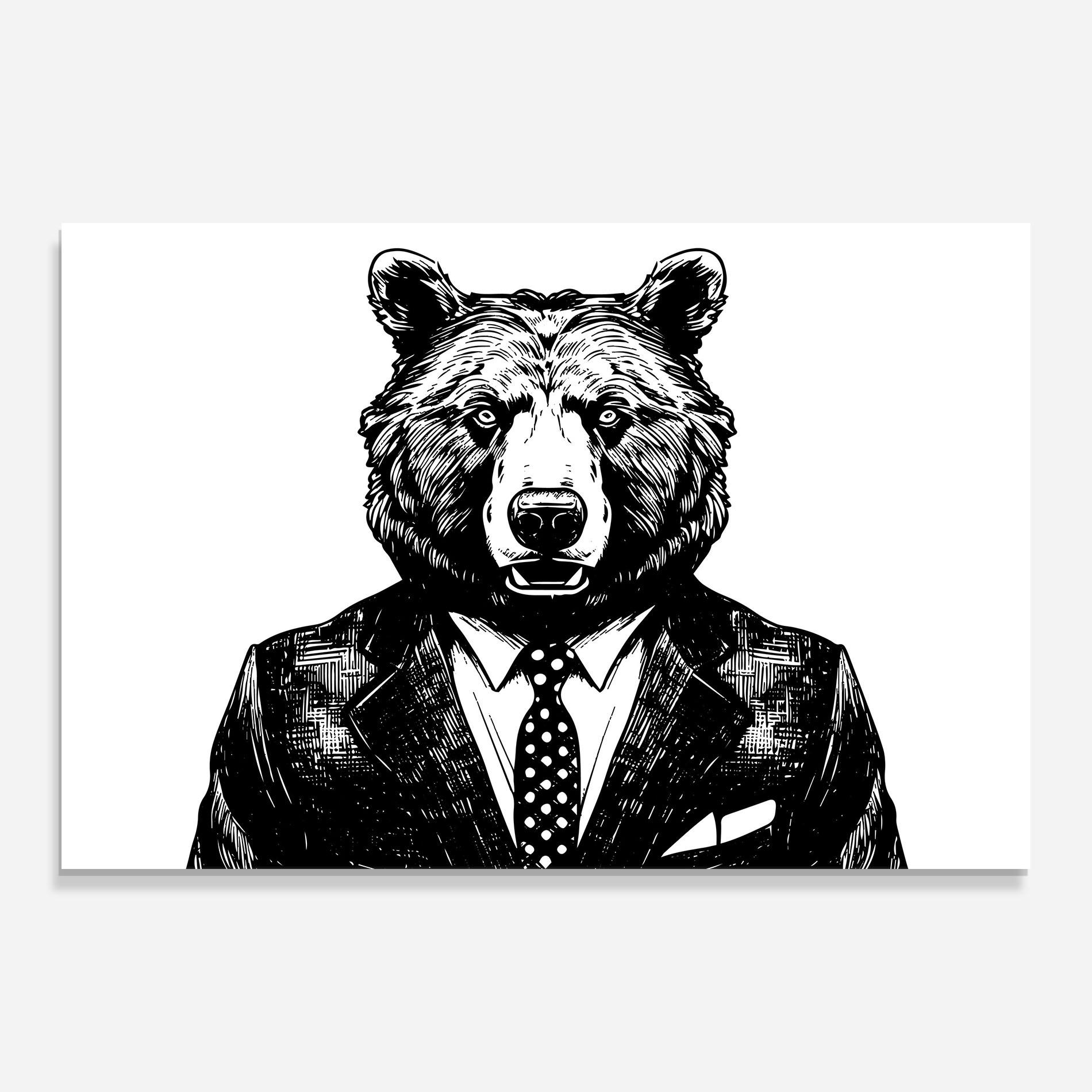 Tablou Sticla Bear In Suit mockup 0