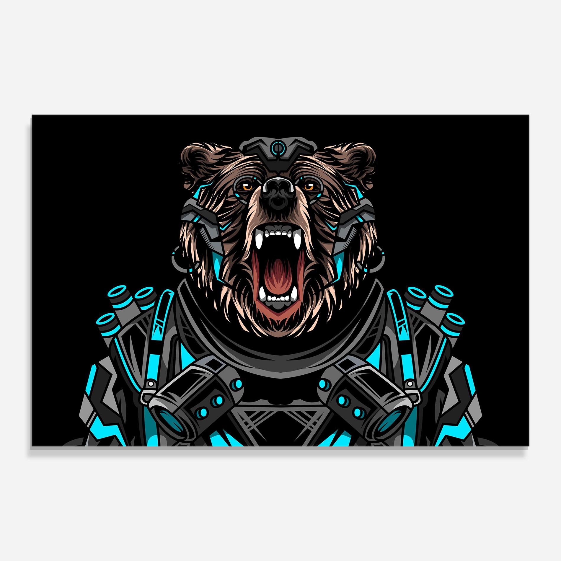 Tablou Sticla Black Cyborg Bear mockup 0