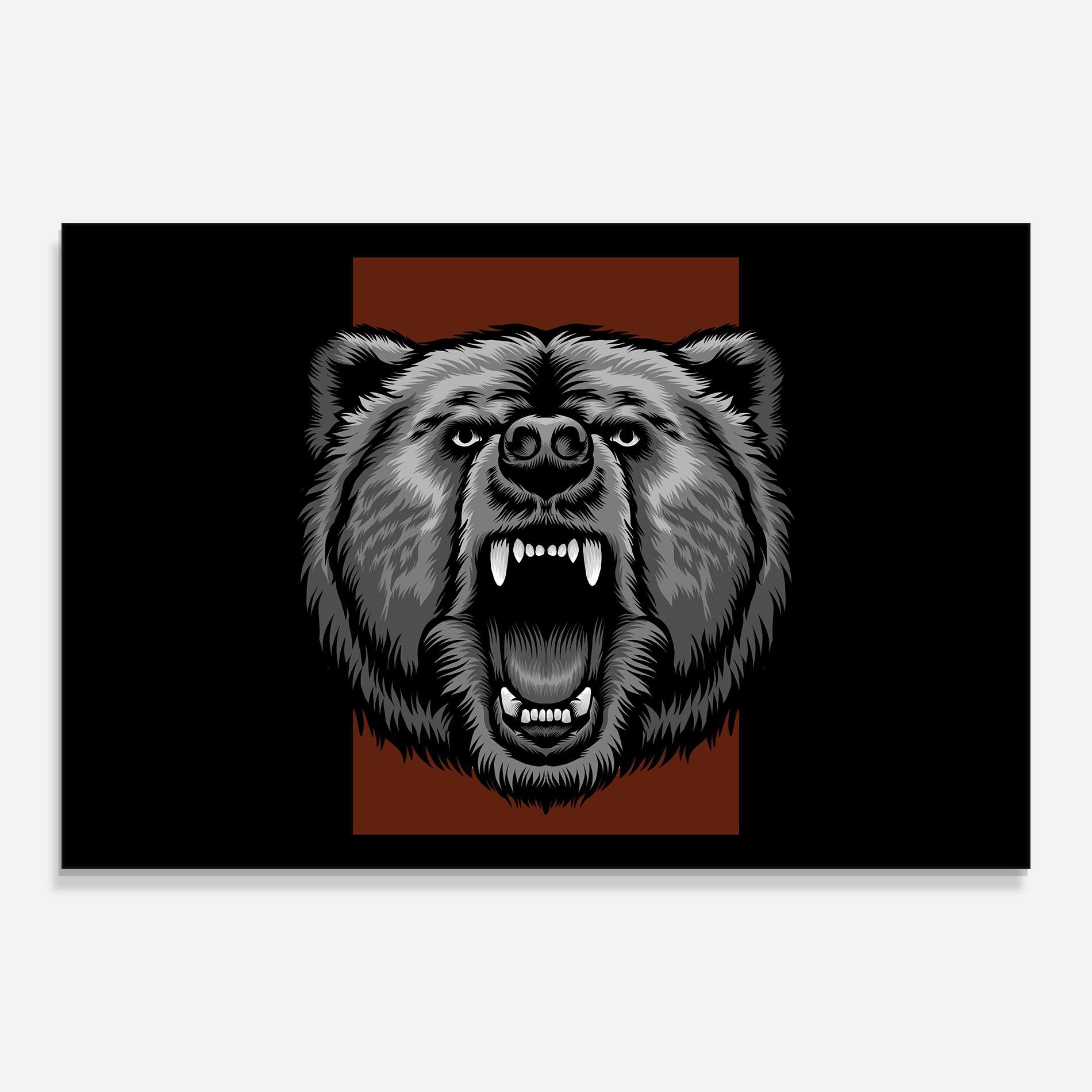 Tablou Sticla Grey Bear Head mockup 0