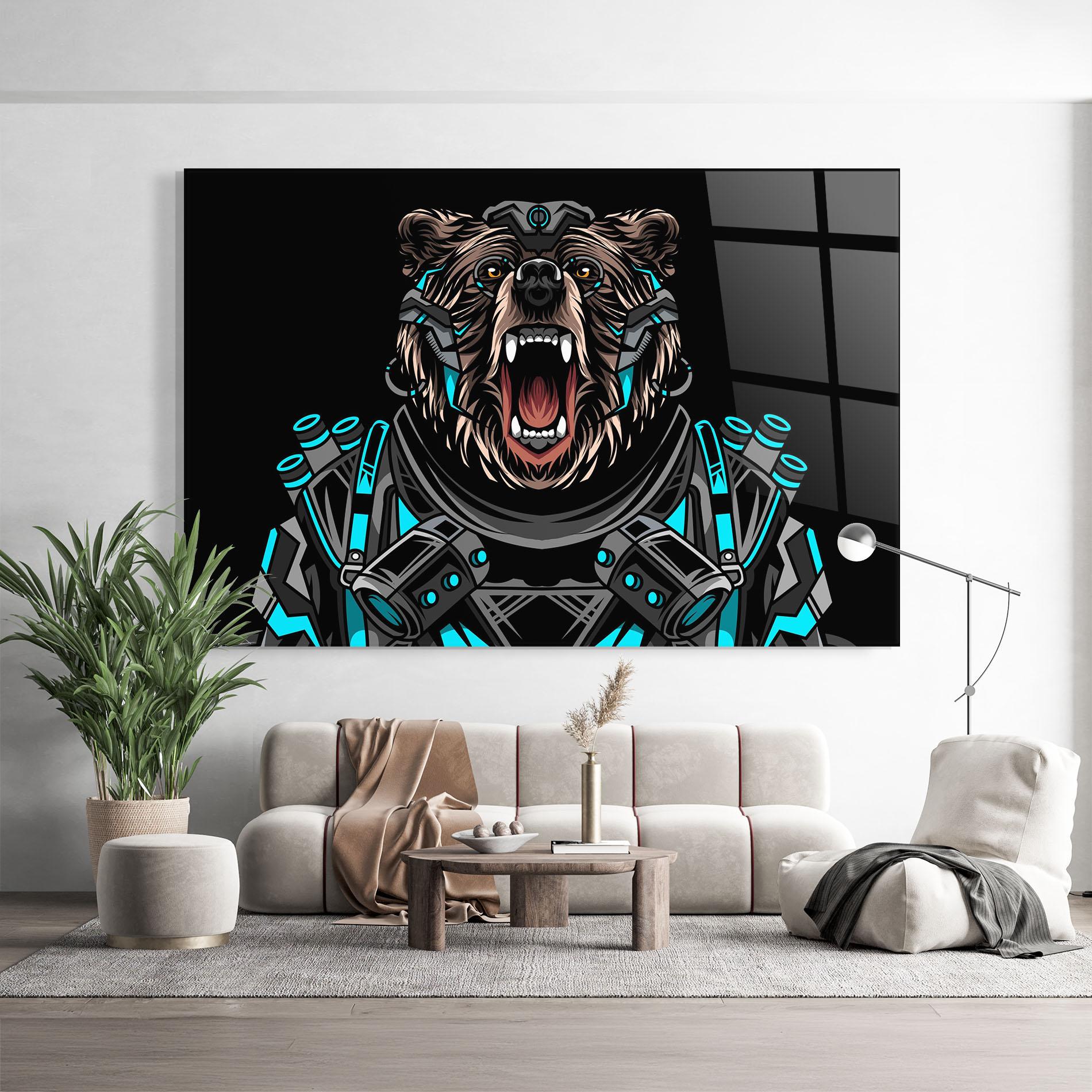 Tablou Sticla Black Cyborg Bear mockup 9
