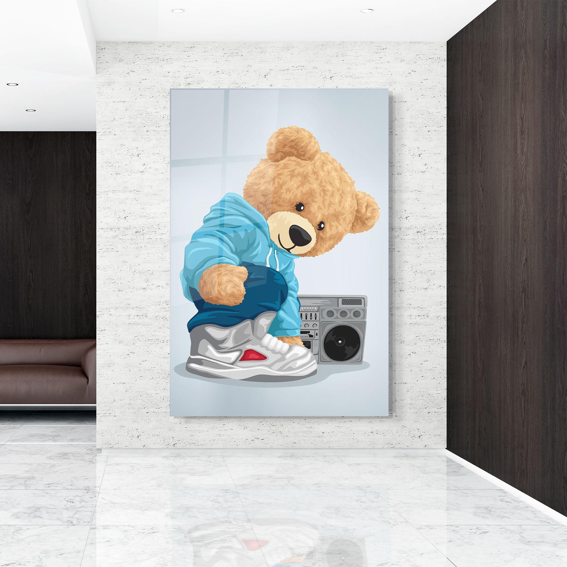 Tablou Sticla Blue Dressed Bear mockup 9