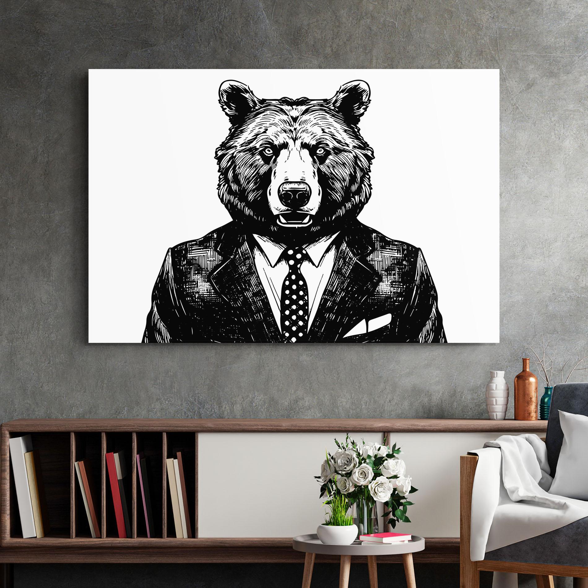 Tablou Sticla Bear In Suit mockup 2