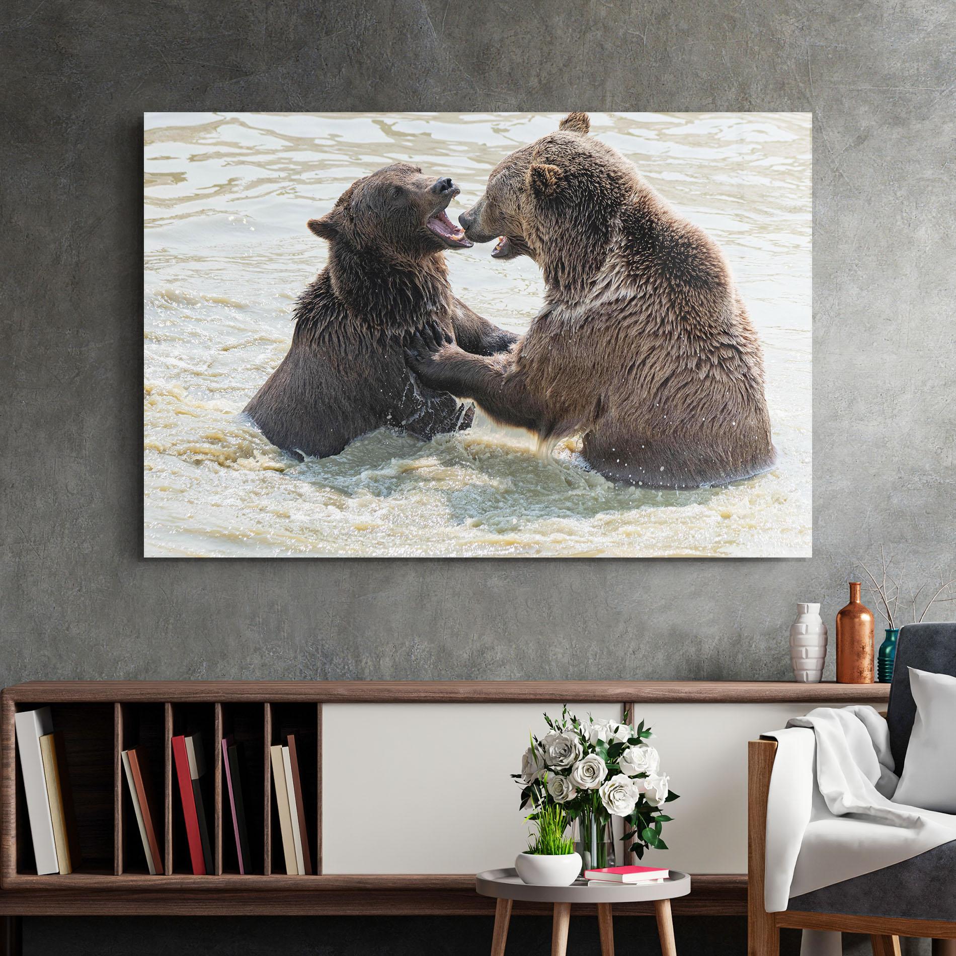 Tablou Sticla Bears Fighting mockup 2