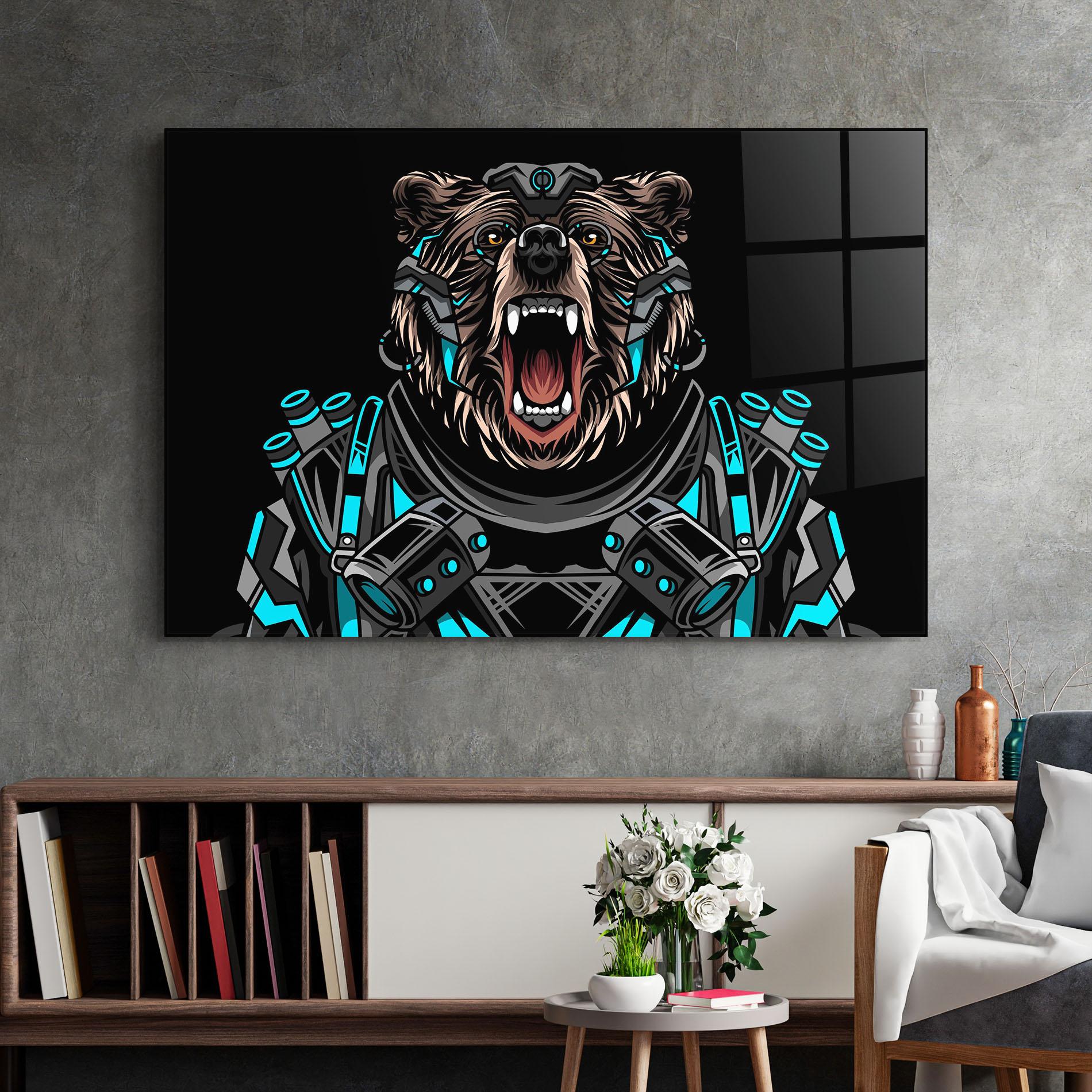 Tablou Sticla Black Cyborg Bear mockup 2