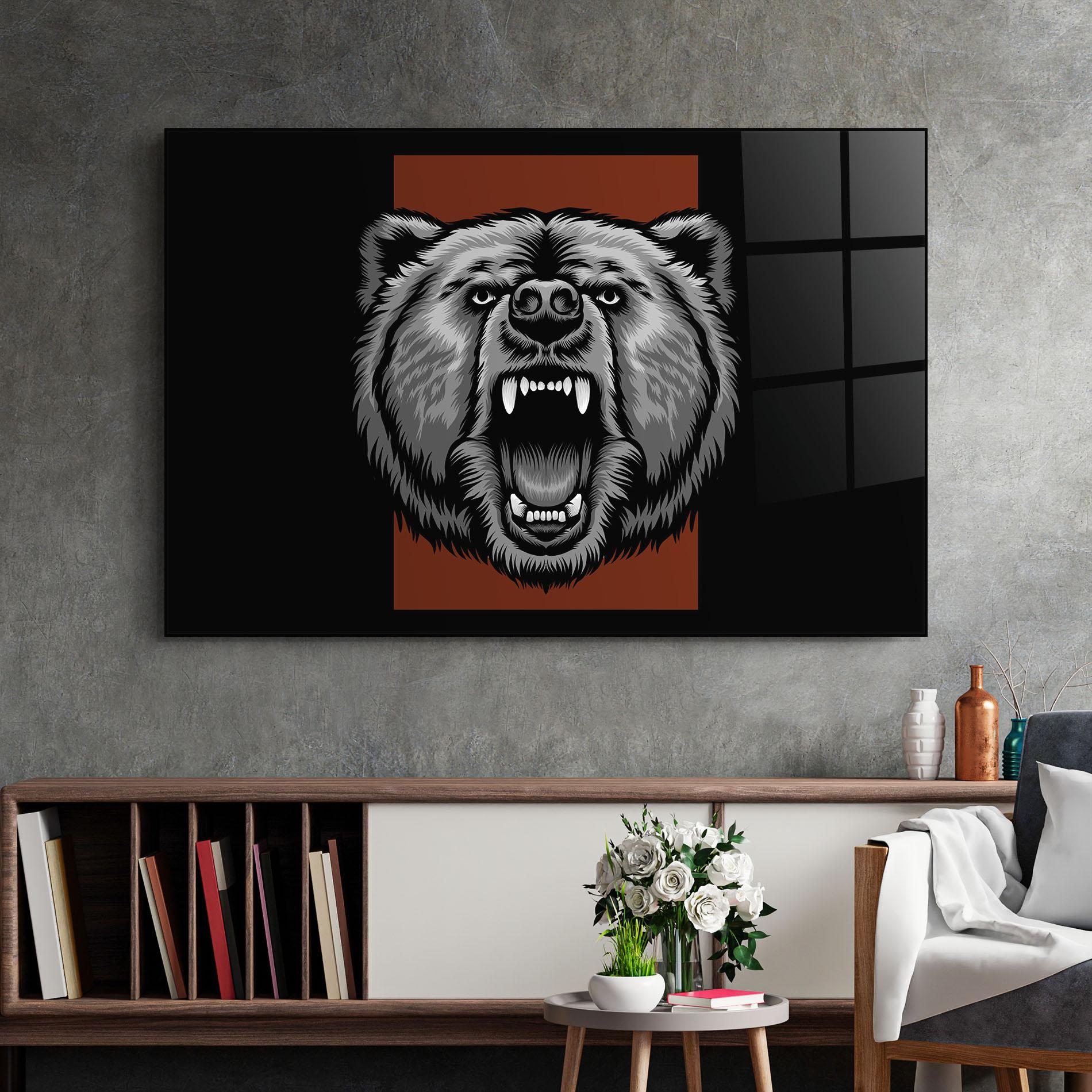 Tablou Sticla Grey Bear Head mockup 2