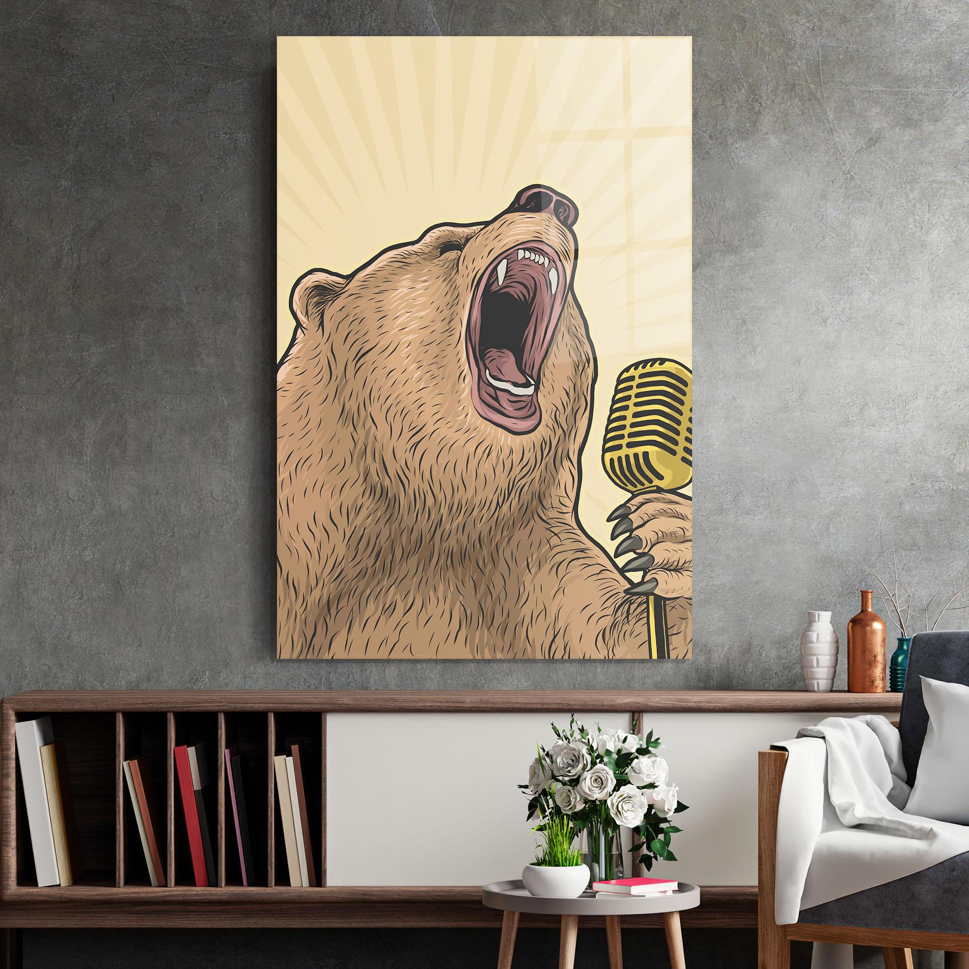 Tablou Sticla Bear Singing mockup 2