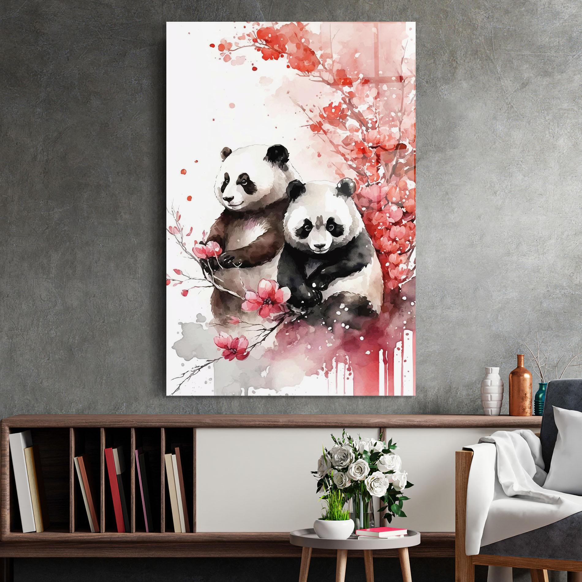 Tablou Sticla Blossom Panda mockup 2