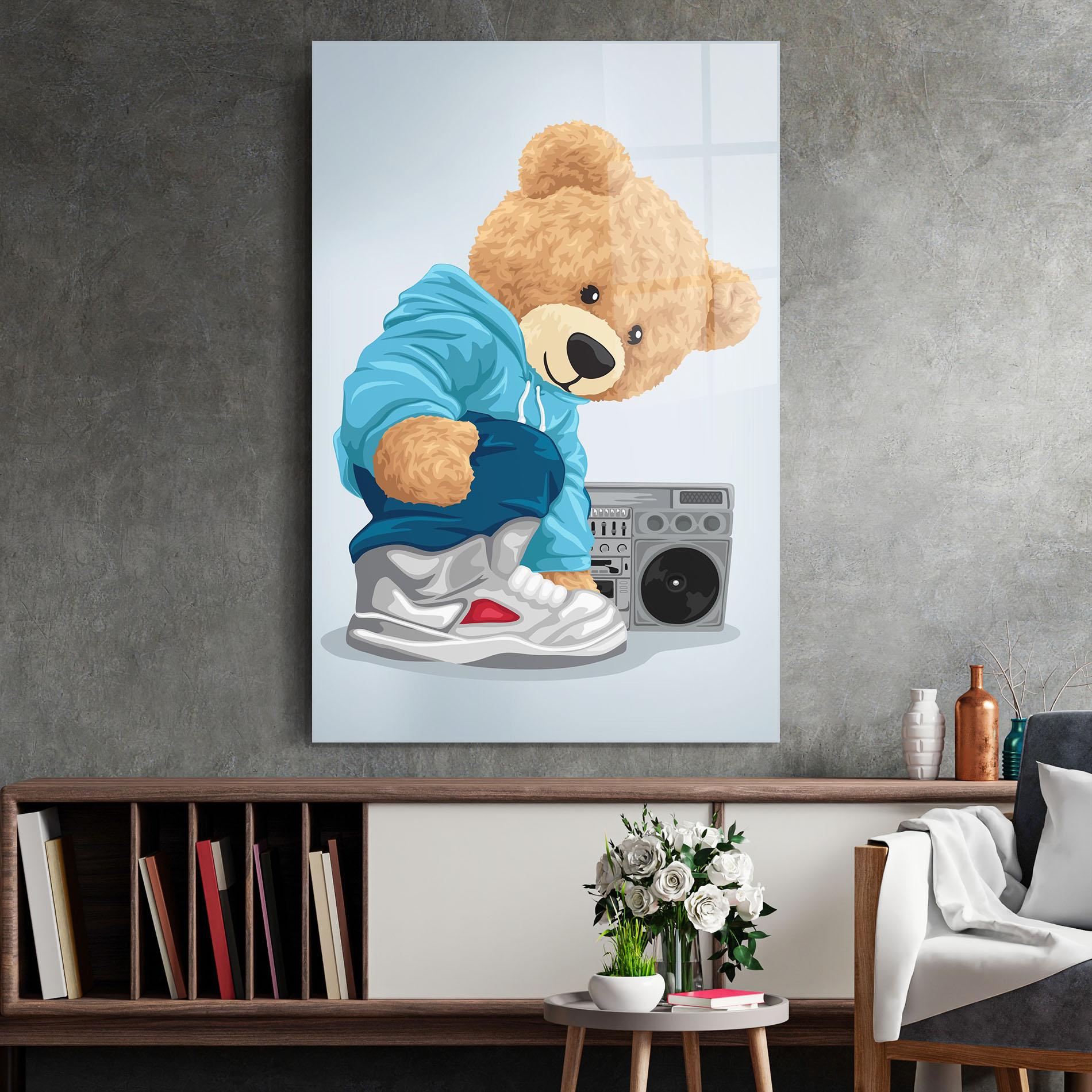 Tablou Sticla Blue Dressed Bear mockup 2