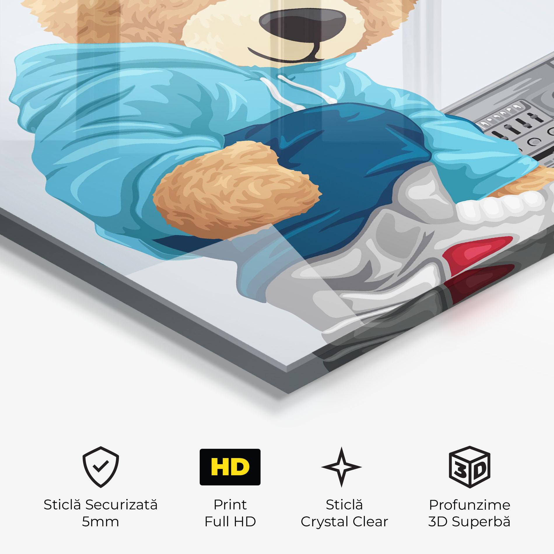 Tablou Sticla Blue Dressed Bear mockup 3