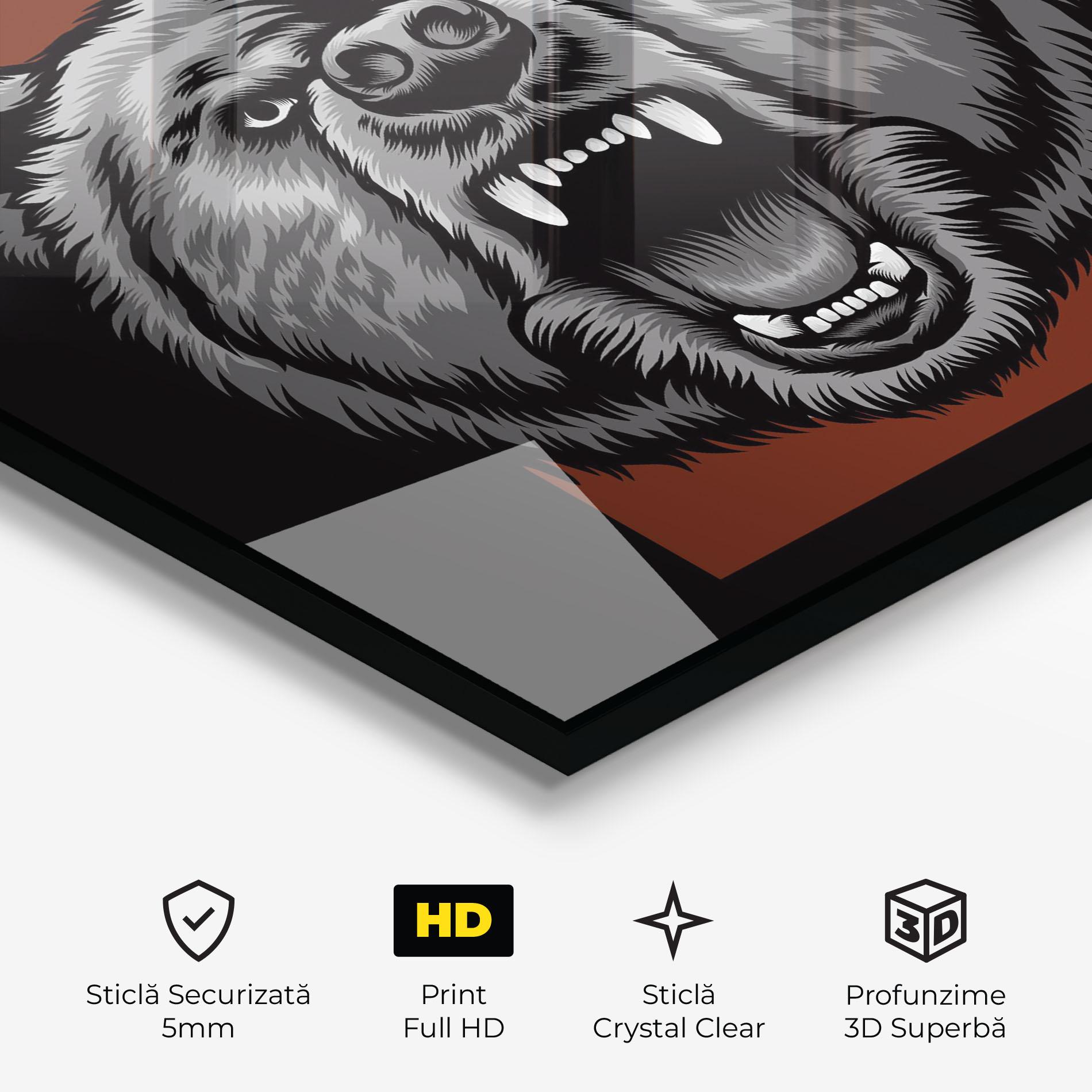 Tablou Sticla Grey Bear Head mockup 3