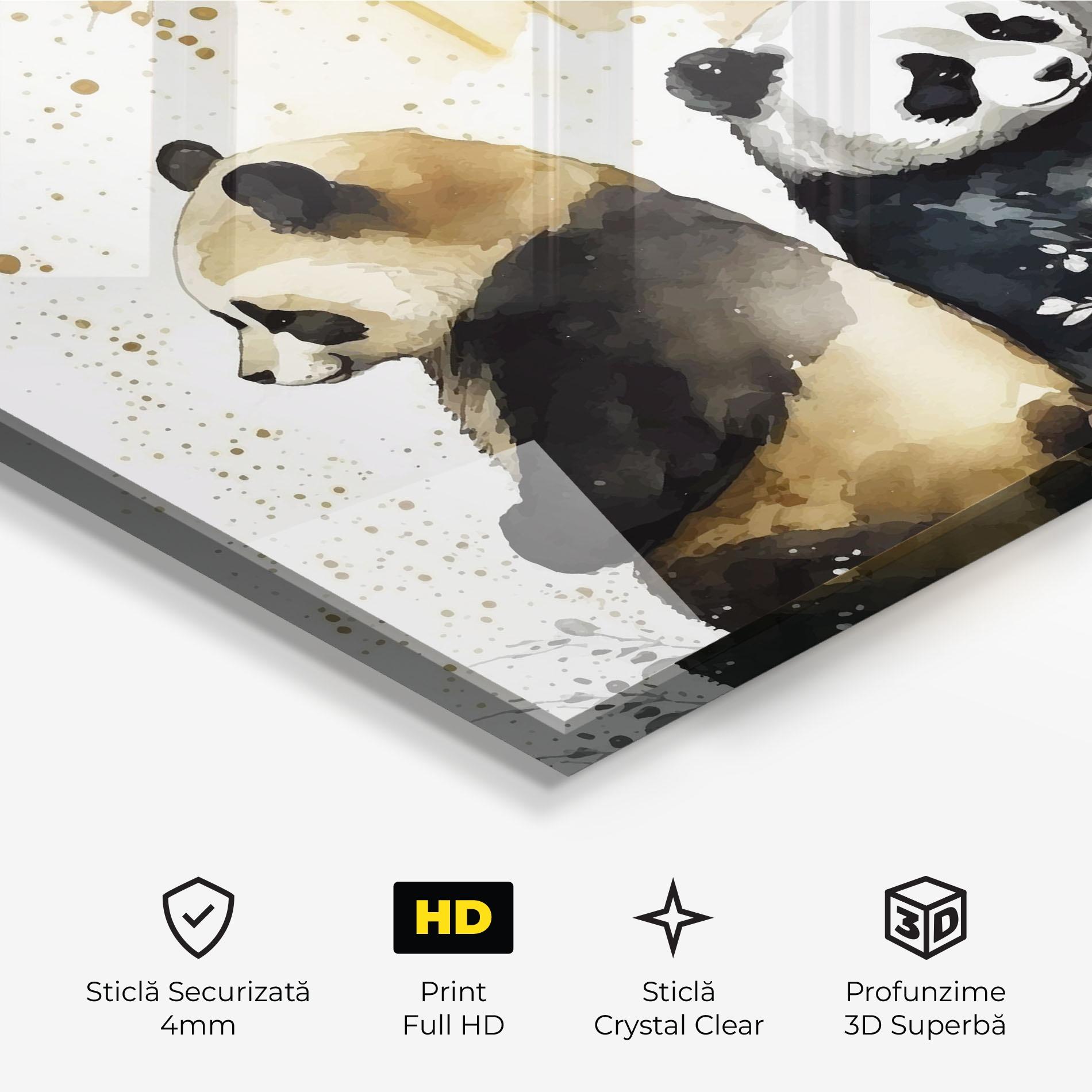 Tablou Sticla Gold Panda Art mockup 3