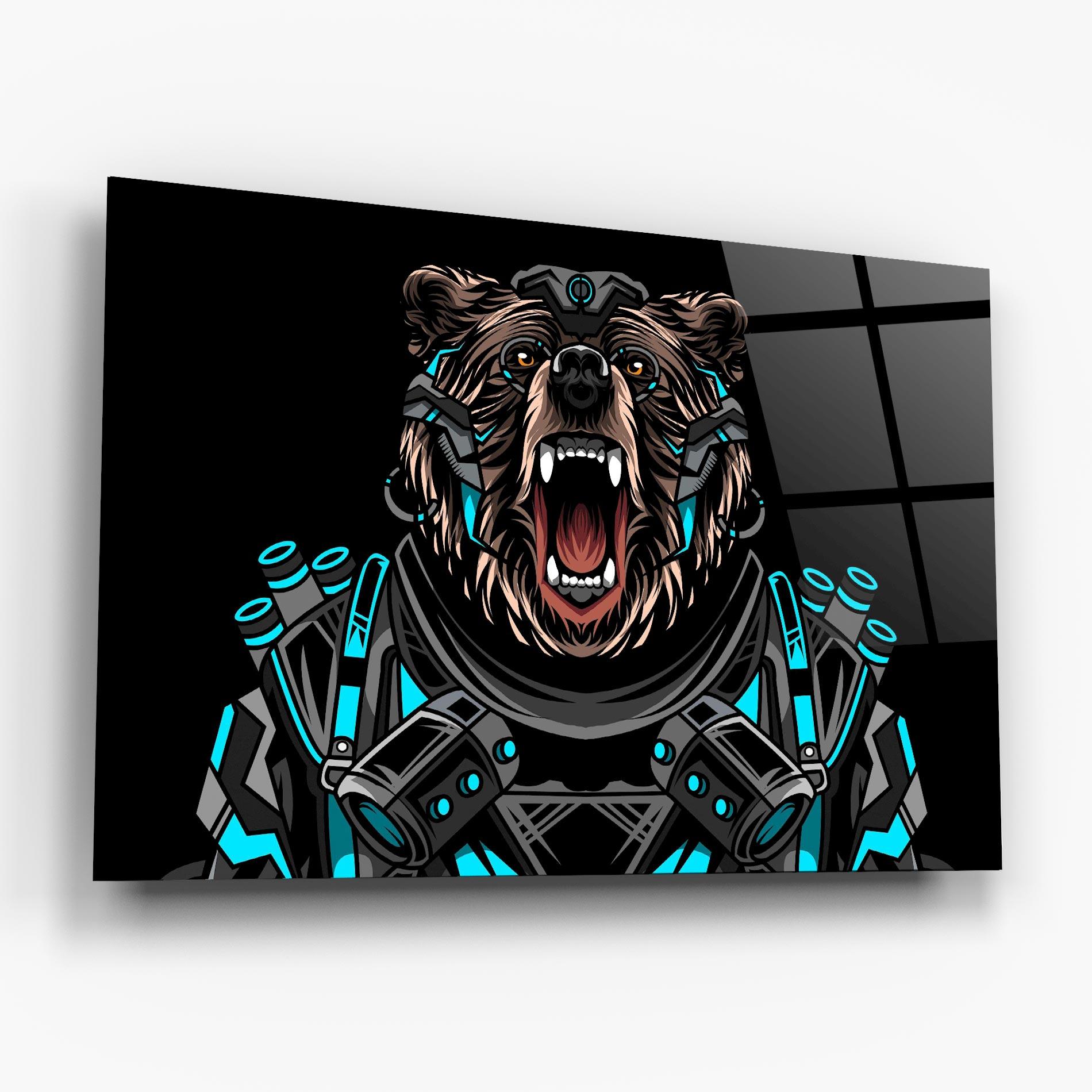 Tablou Sticla Black Cyborg Bear mockup 6