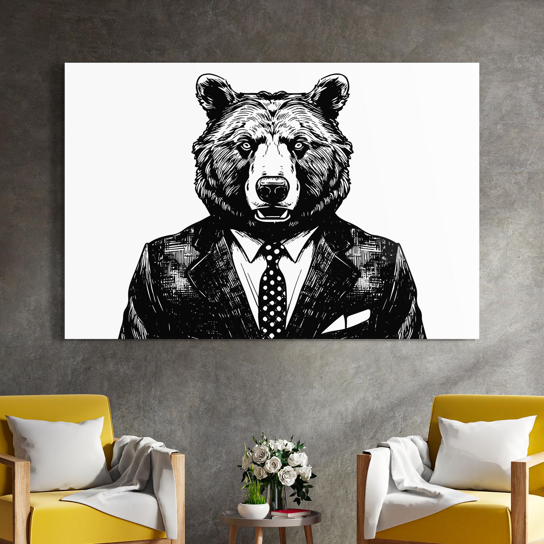 Tablou Sticla Bear In Suit mockup 4