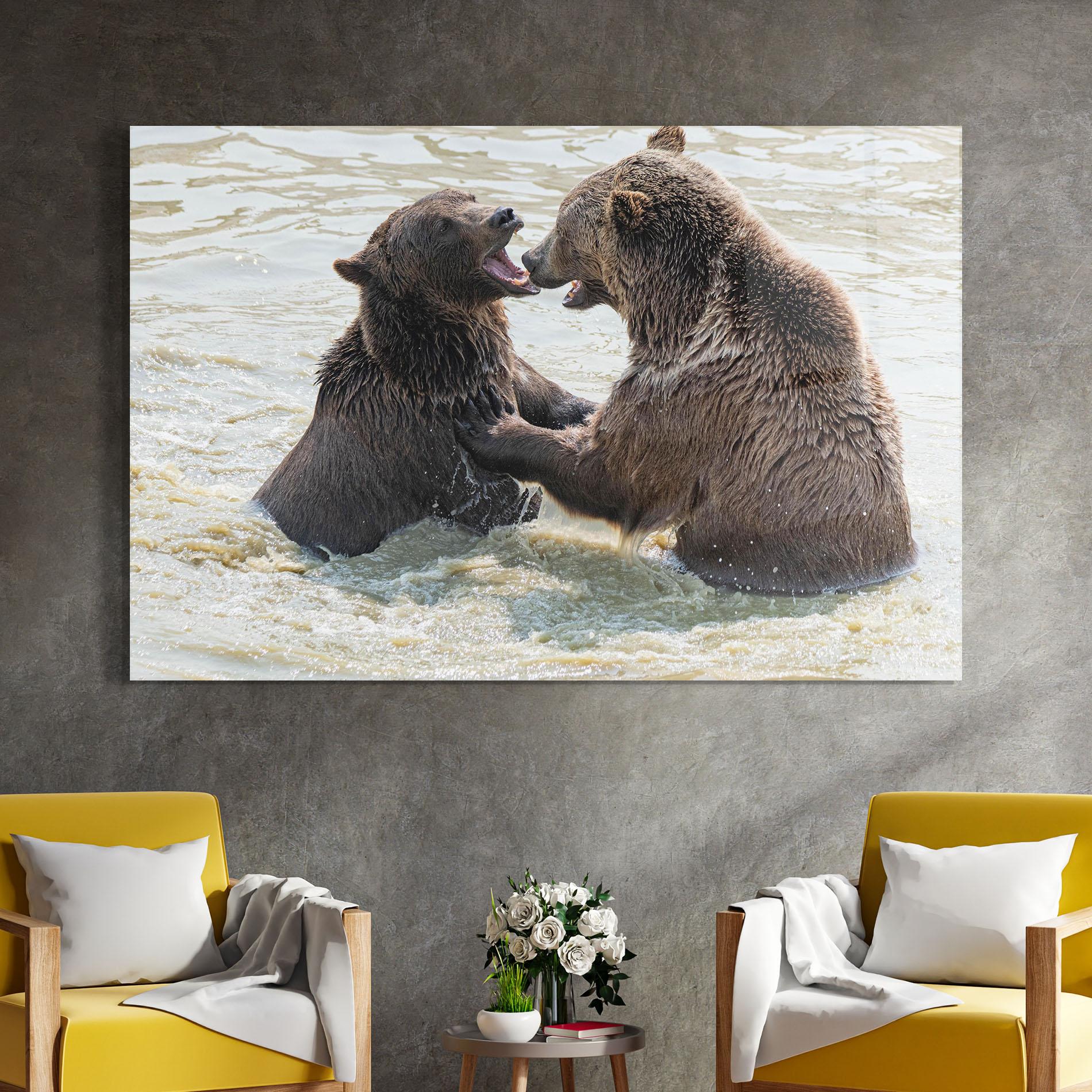 Tablou Sticla Bears Fighting mockup 4