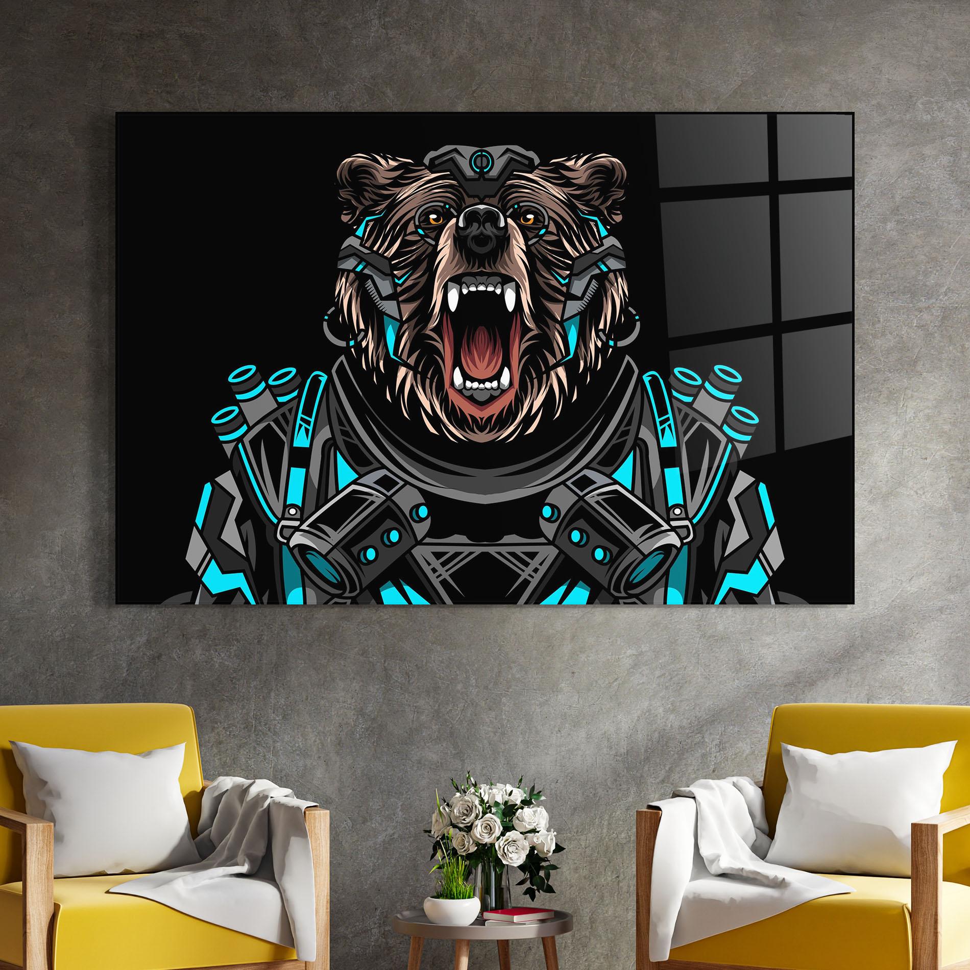 Tablou Sticla Black Cyborg Bear mockup 4