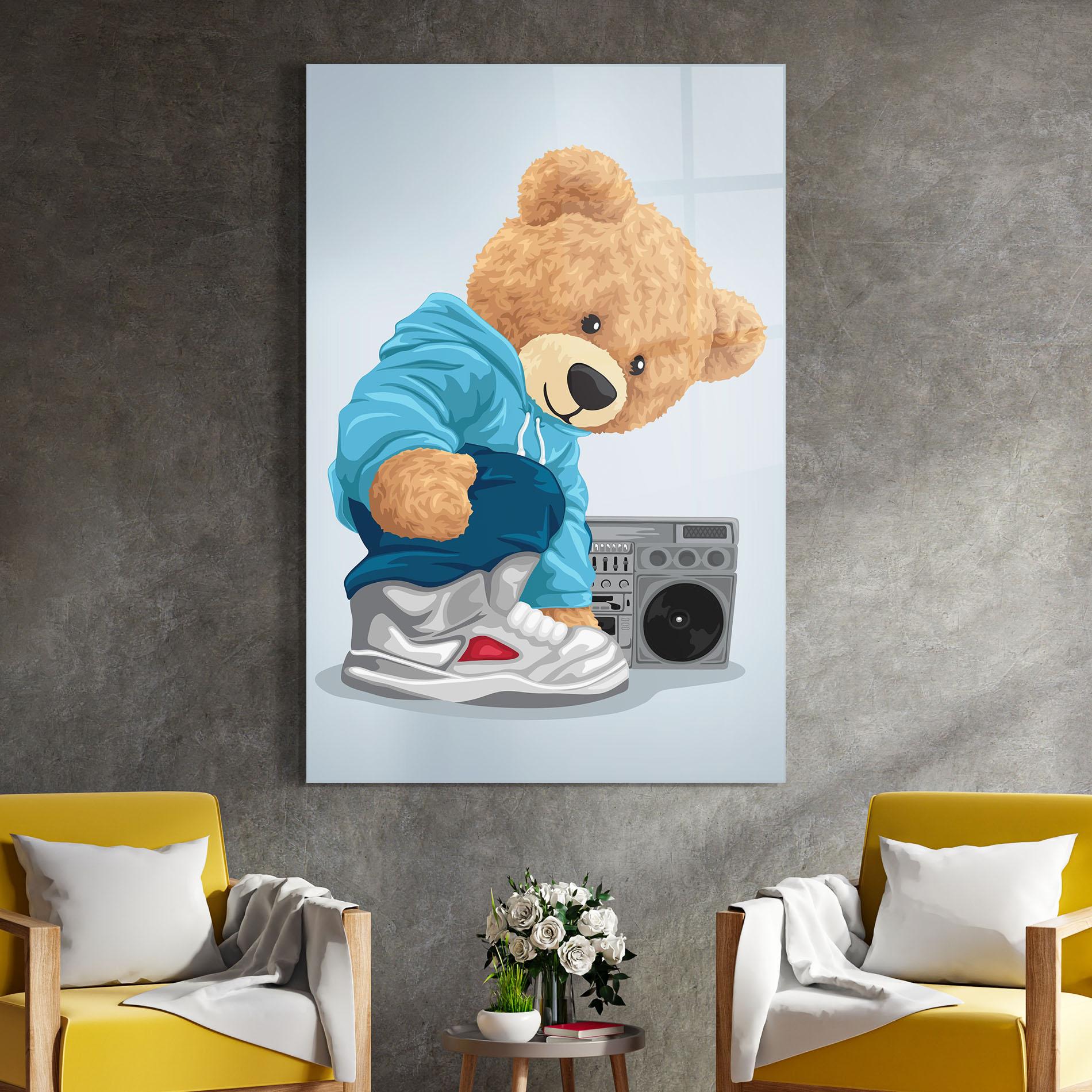 Tablou Sticla Blue Dressed Bear mockup 4