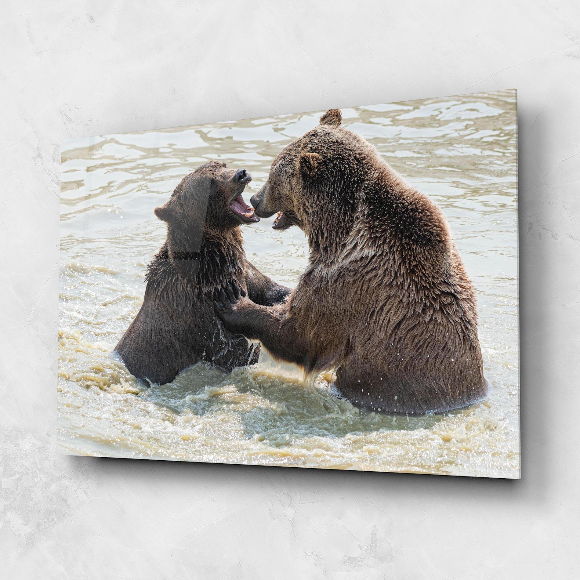 Tablou Sticla Bears Fighting mockup 1