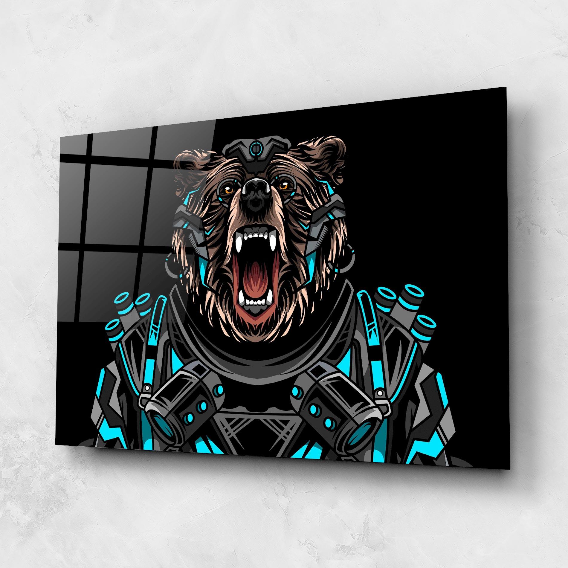 Tablou Sticla Black Cyborg Bear mockup 1