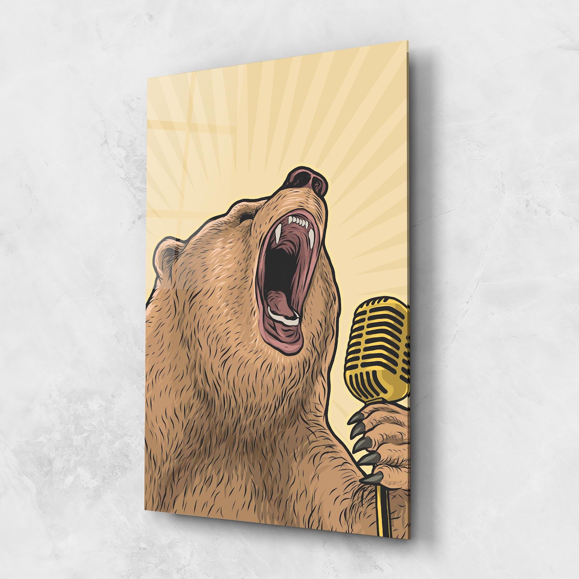 Tablou Sticla Bear Singing mockup 1