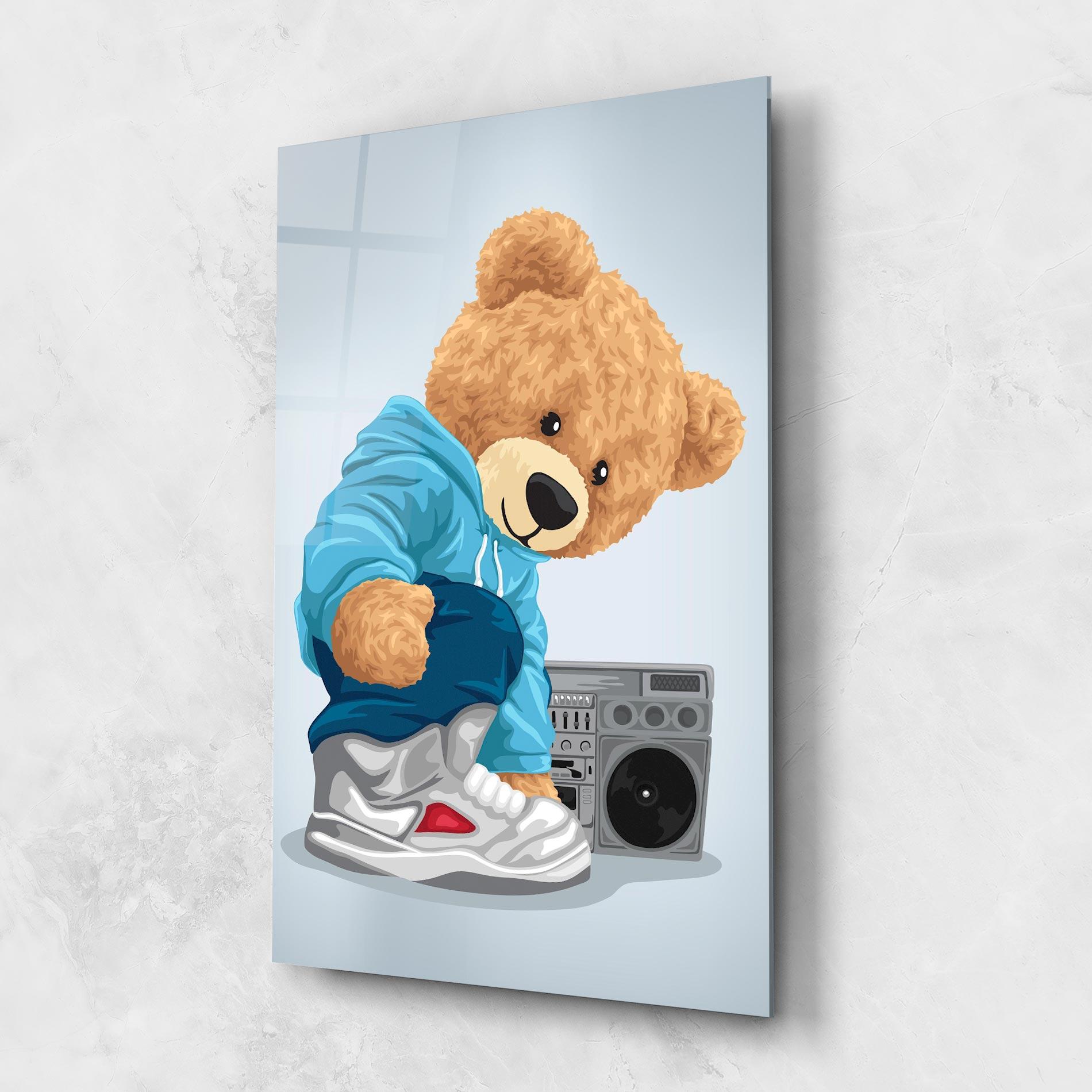 Tablou Sticla Blue Dressed Bear mockup 1