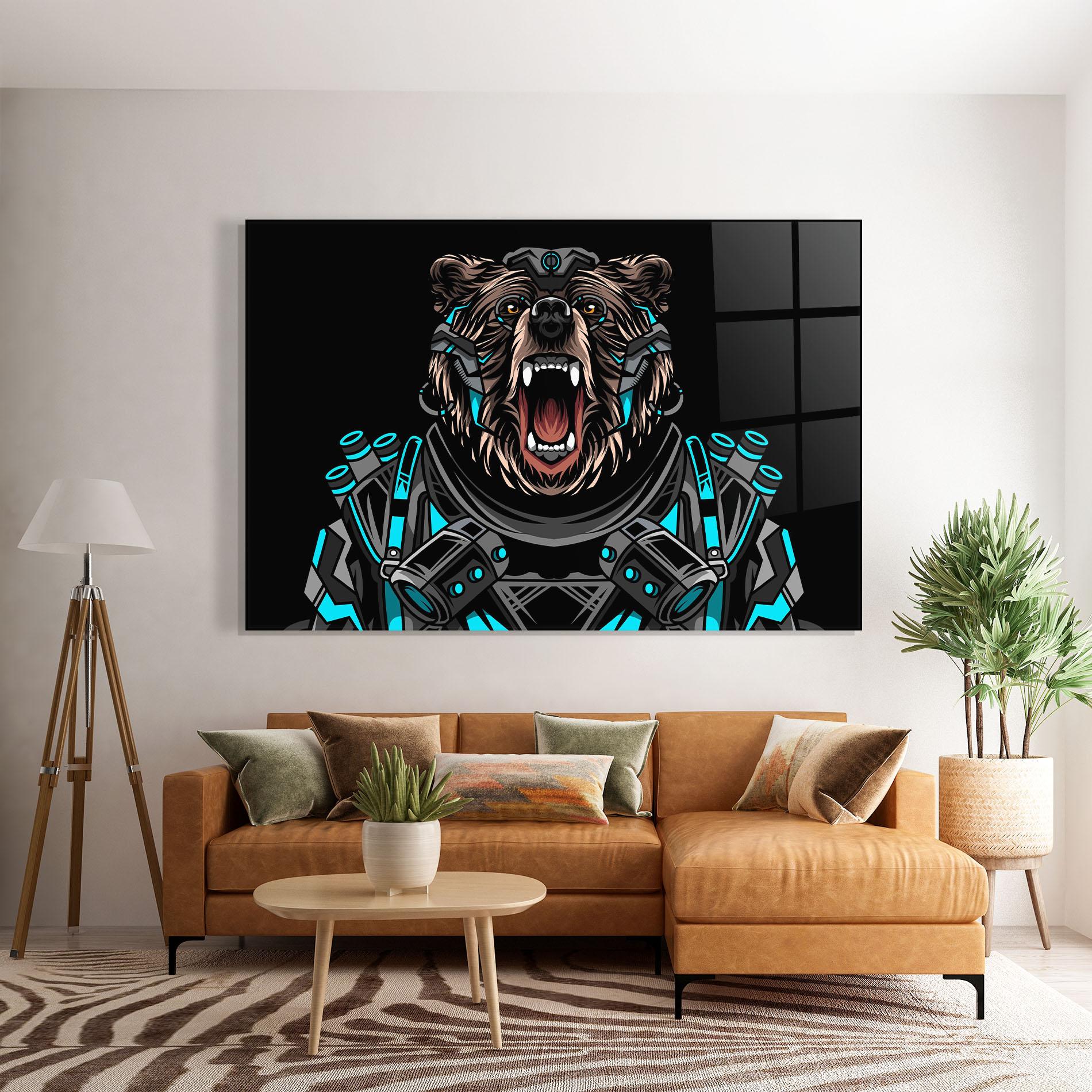 Tablou Sticla Black Cyborg Bear mockup 7