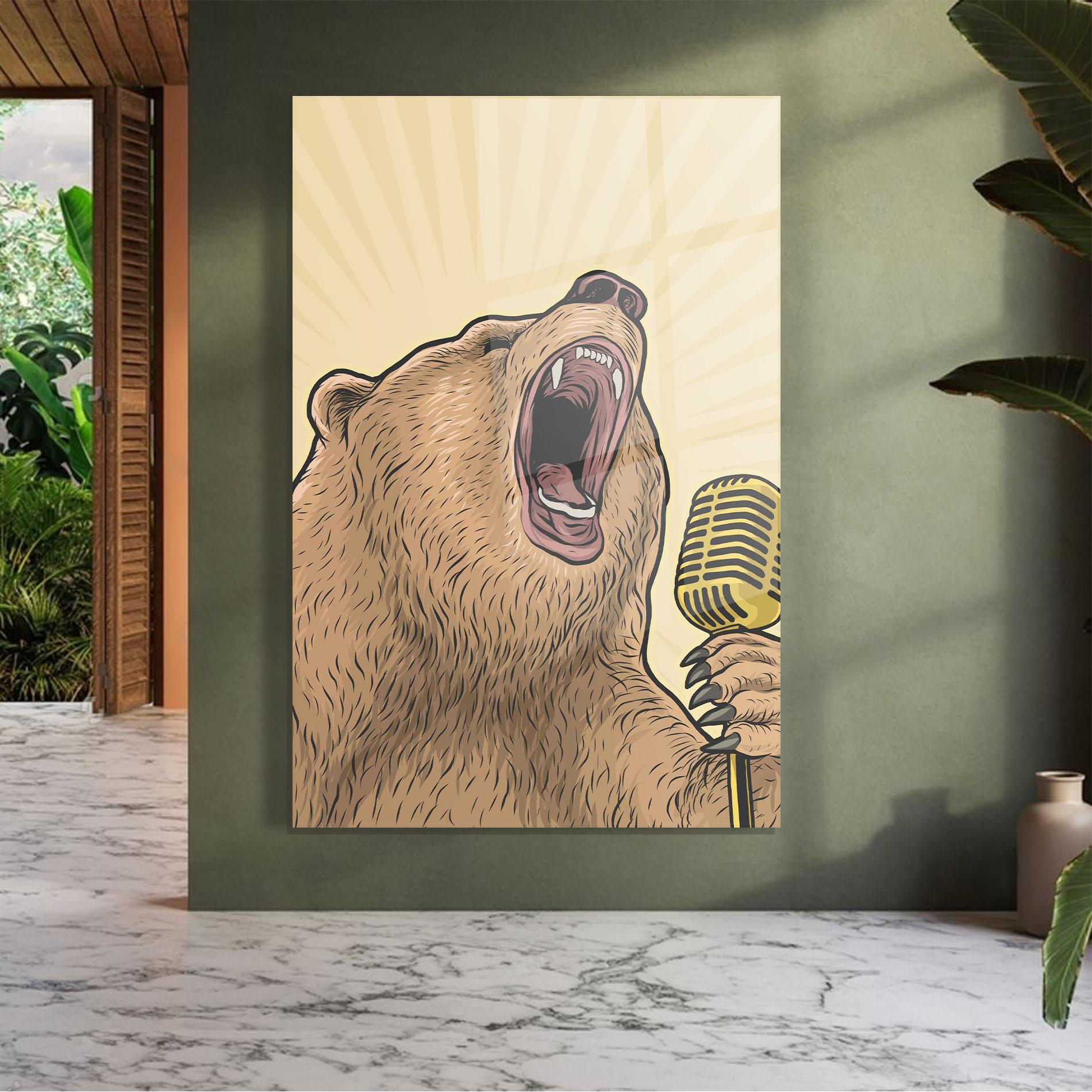 Tablou Sticla Bear Singing mockup 7
