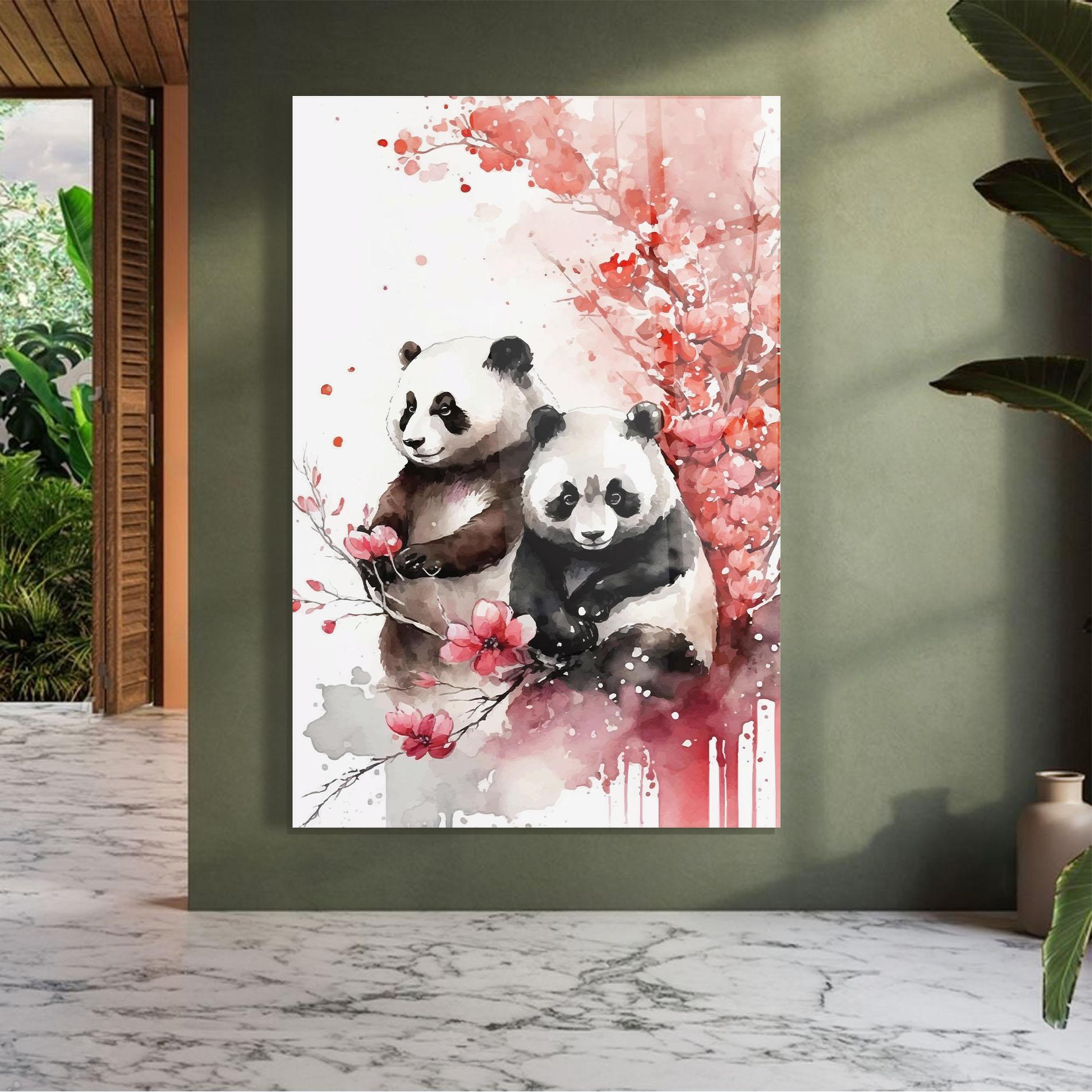 Tablou Sticla Blossom Panda mockup 7