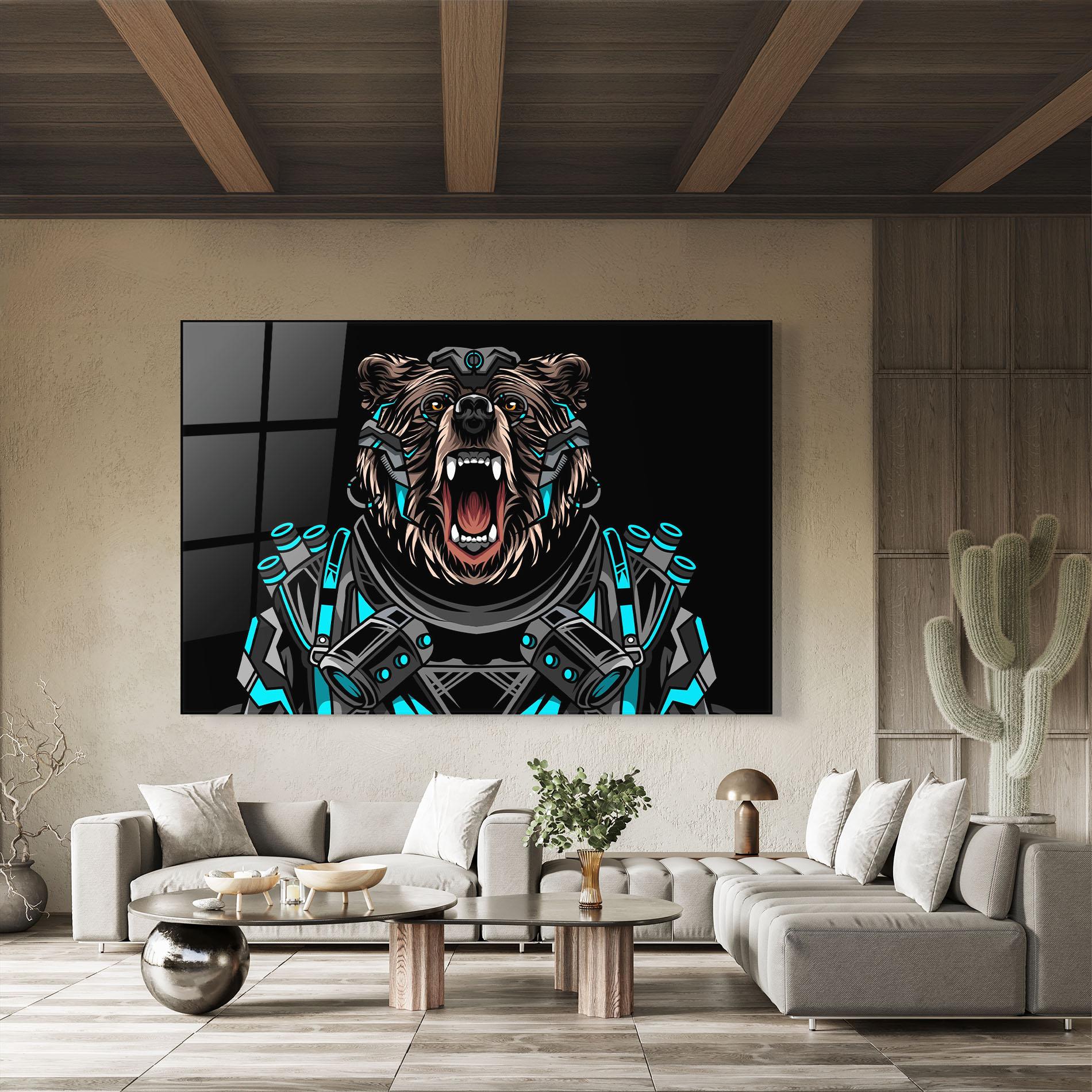 Tablou Sticla Black Cyborg Bear mockup 8