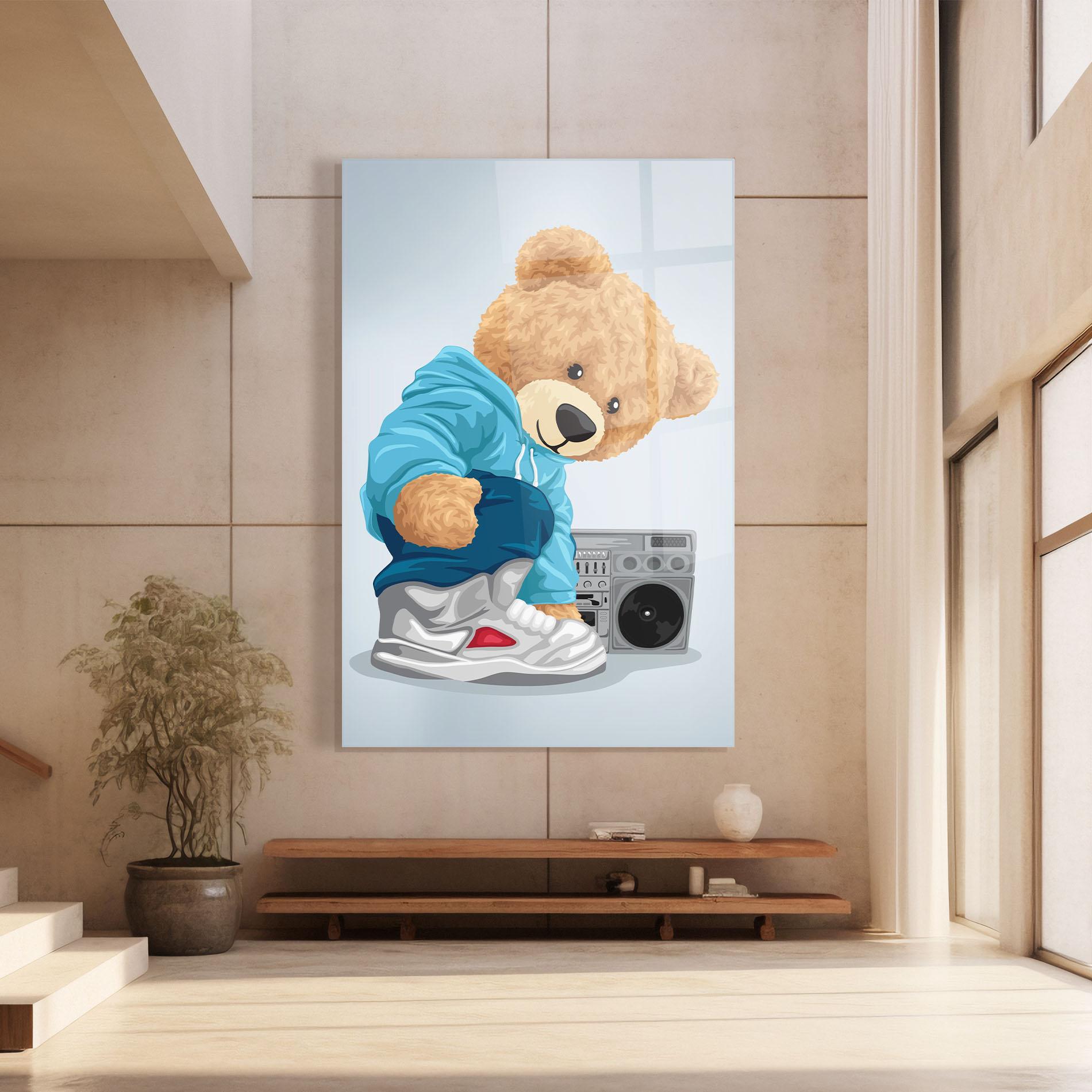 Tablou Sticla Blue Dressed Bear mockup 8