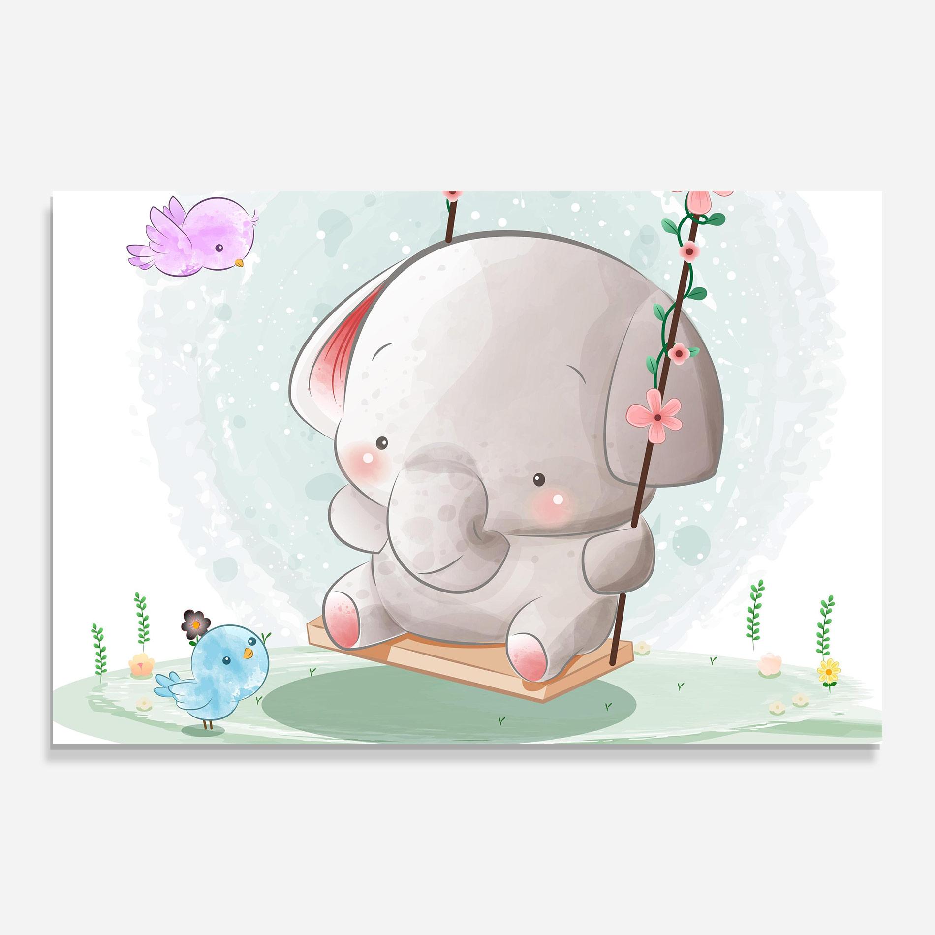 Tablou Sticla Bird Baby Elephant mockup 0