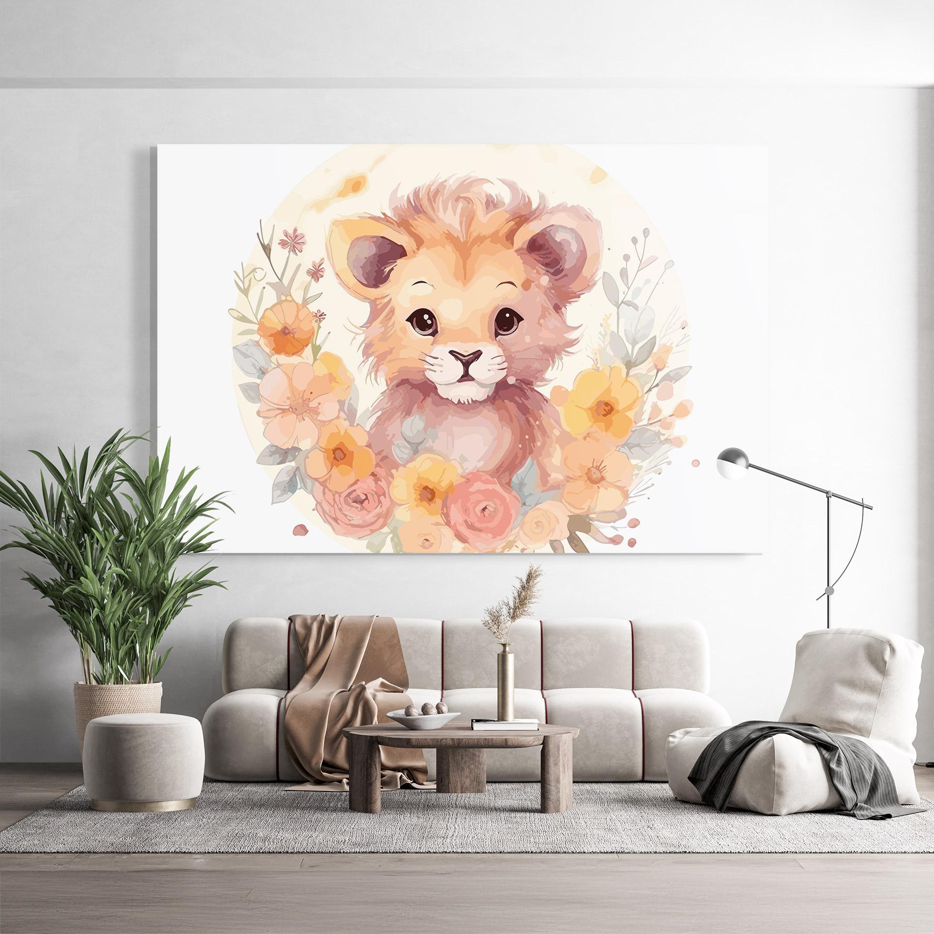 Tablou Sticla Flower Baby Lion mockup 9