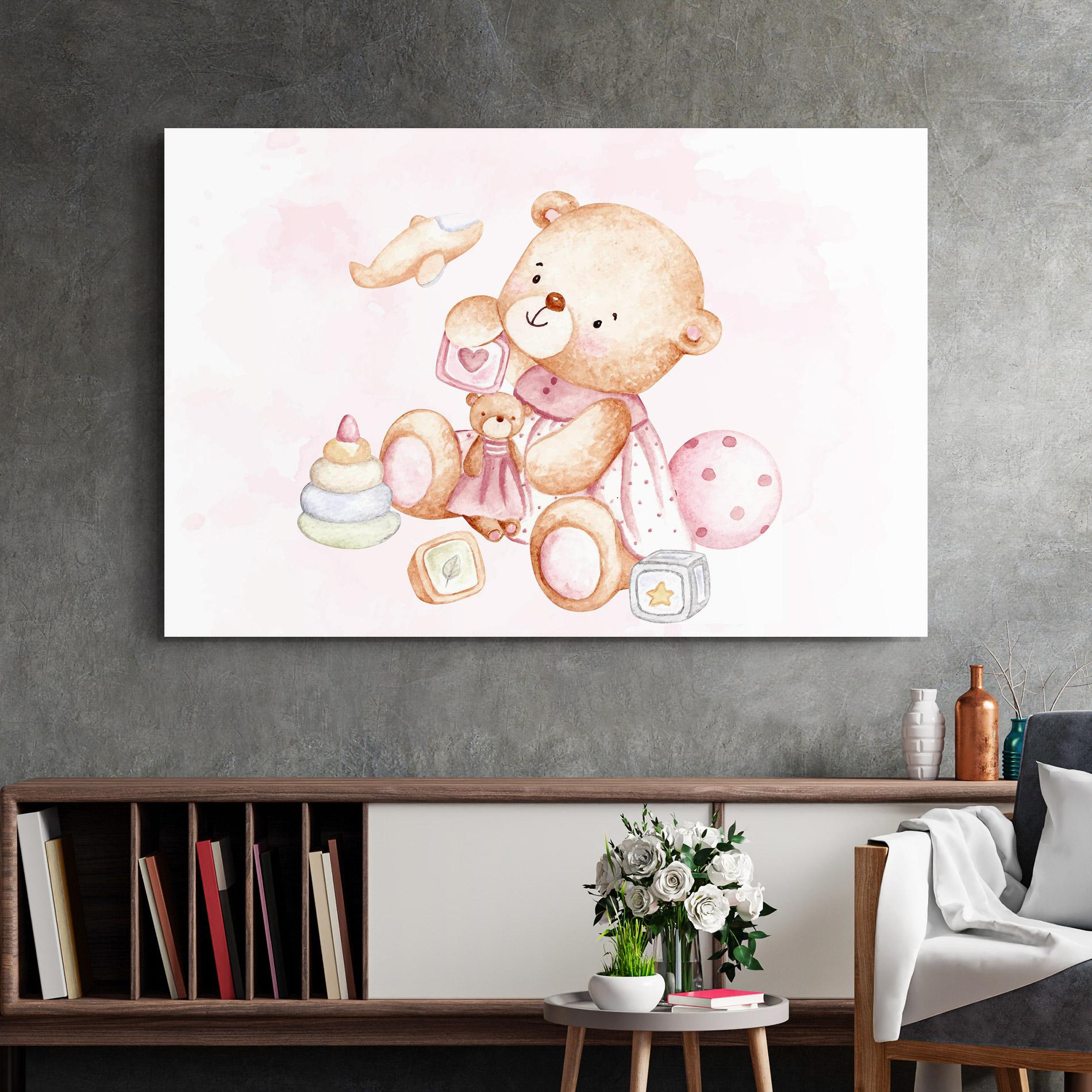 Tablou Sticla Bear With Toys mockup 2