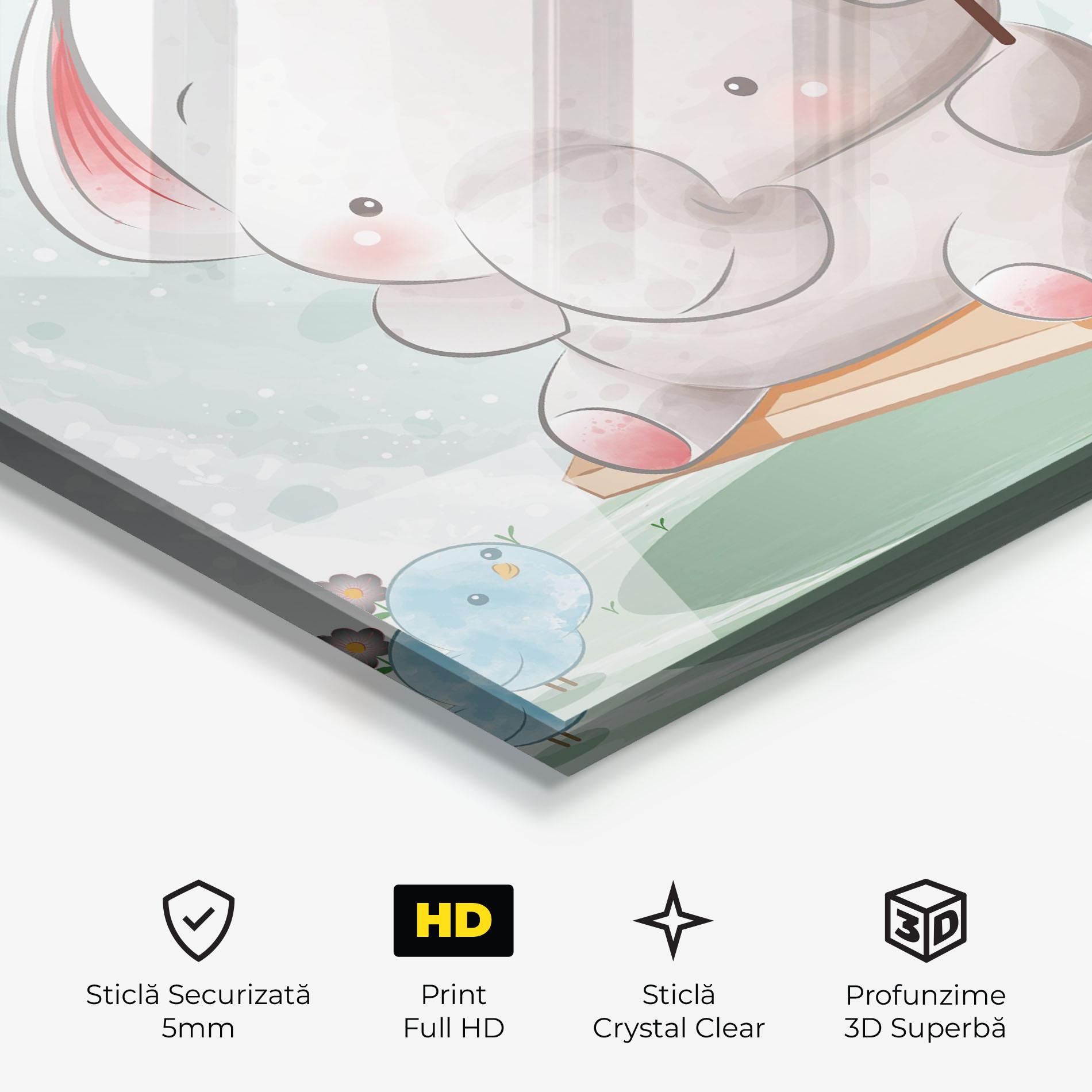 Tablou Sticla Bird Baby Elephant mockup 3