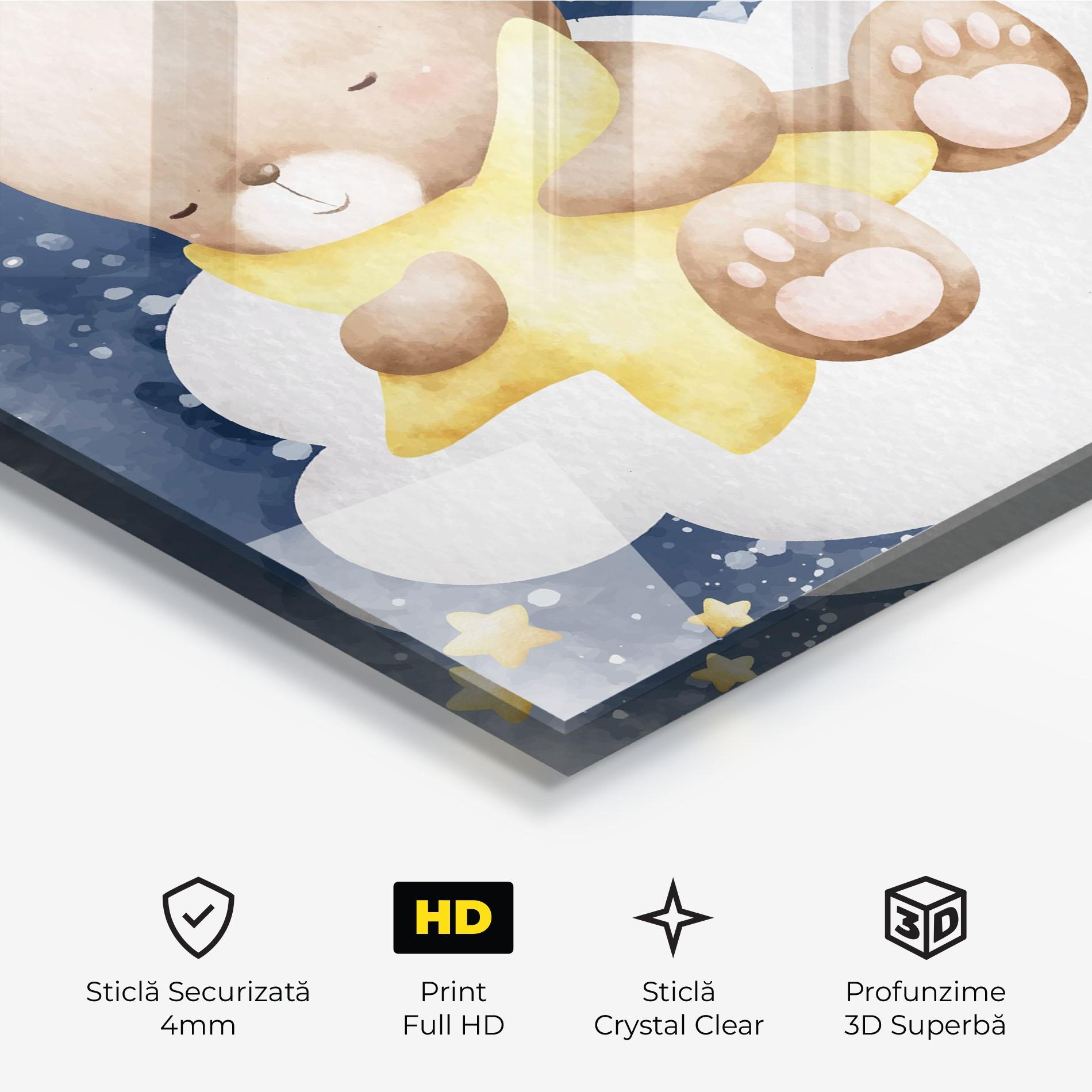 Tablou Sticla Bear Cloud Star mockup 3